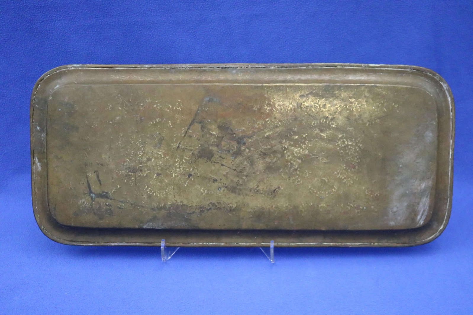 TWO VINTAGE INDIAN BRASS RECTANGULAR TRAYS - . - 16