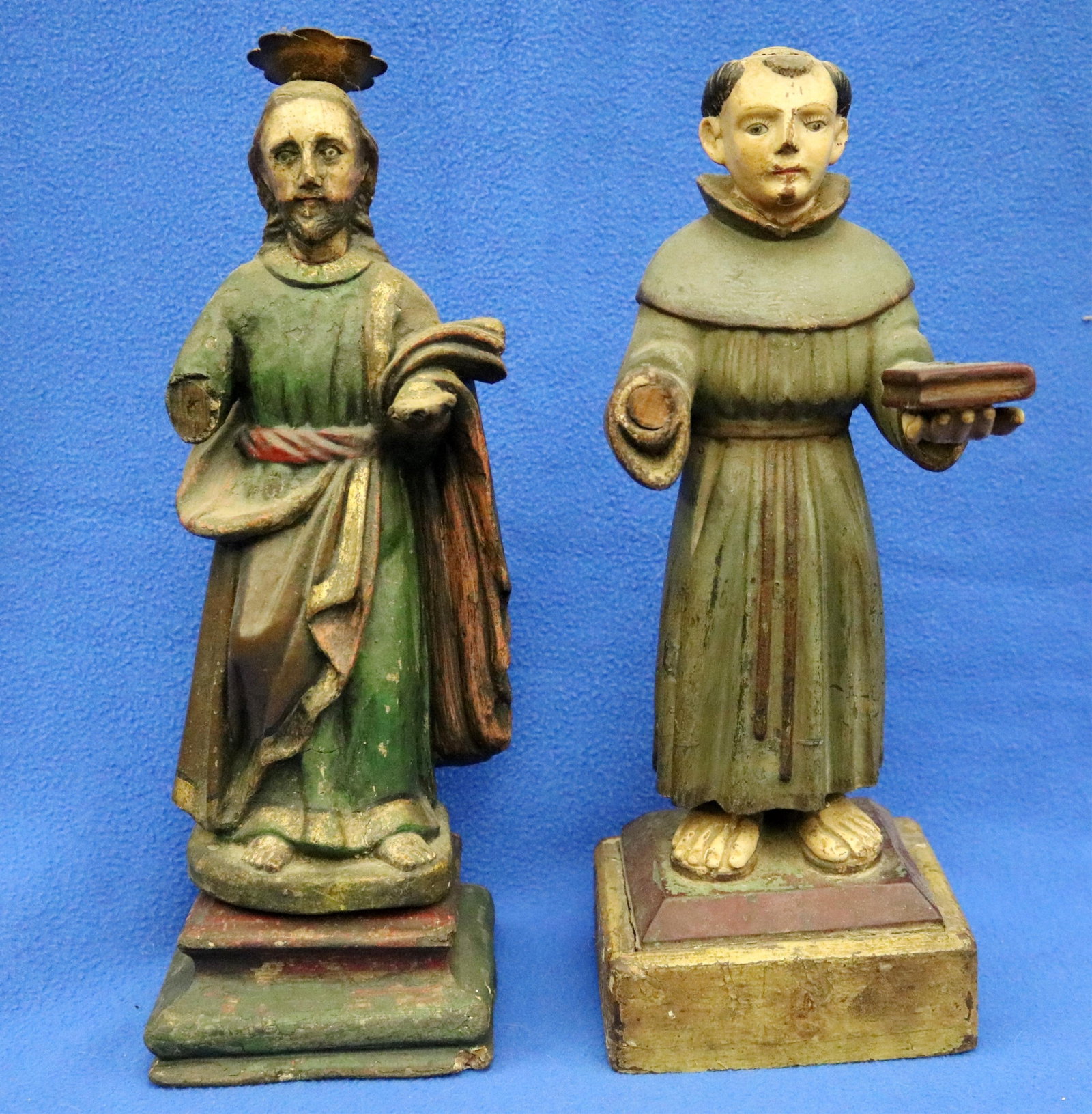 TWO PATINATED WOODEN SANTO FIGURINES, EACH DEPICTING A MALE RELIGIOUS FIGURE - Height (approx.): (1 of 20)