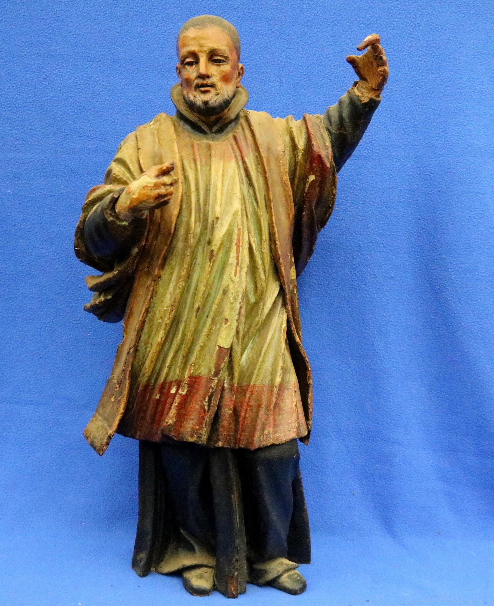 WEATHERED POLYCHROMED STATUE OF SAINT FRANCIS XAVIER - Height: 24.5 inches. (1 of 20)