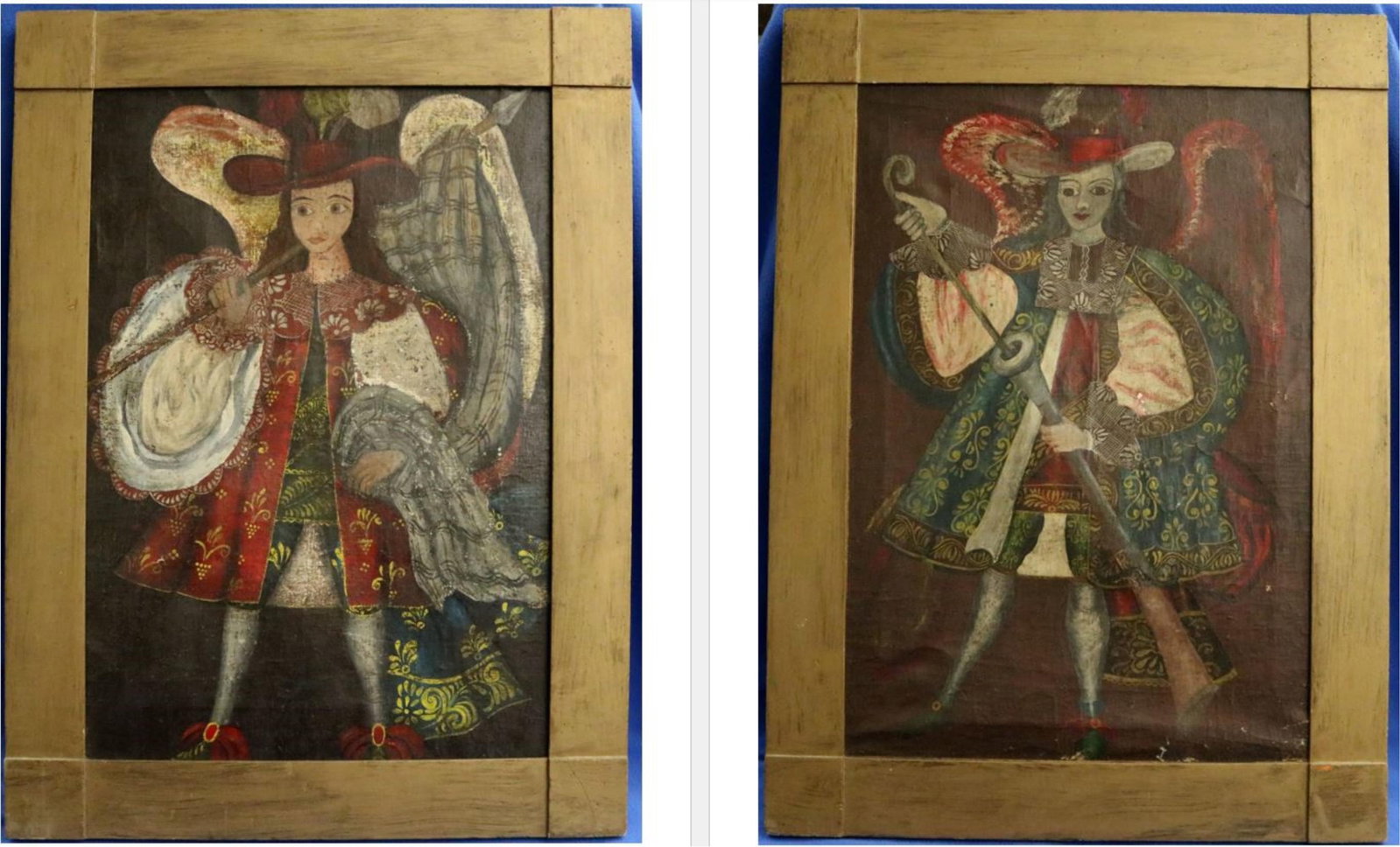 PAIR OF CUZCO-STYLE SCHOOL PAINTINGS, ARCHANGELS IN COURTLY DRESS - . (1 of 13)