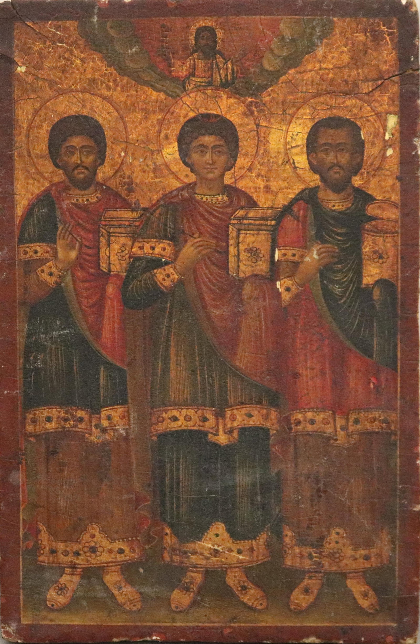 RUSSIAN ORTHODOX ICON OF THREE HOLY FIGURES - . (1 of 14)
