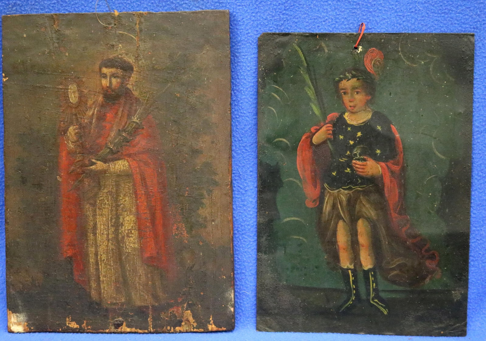 PAIR OF DEVOTIONAL RETABLOS: SAINT RAYMOND NONNATUS AND THE ARCHANGEL URIEL - 11 x 8 inches (1 of 20)