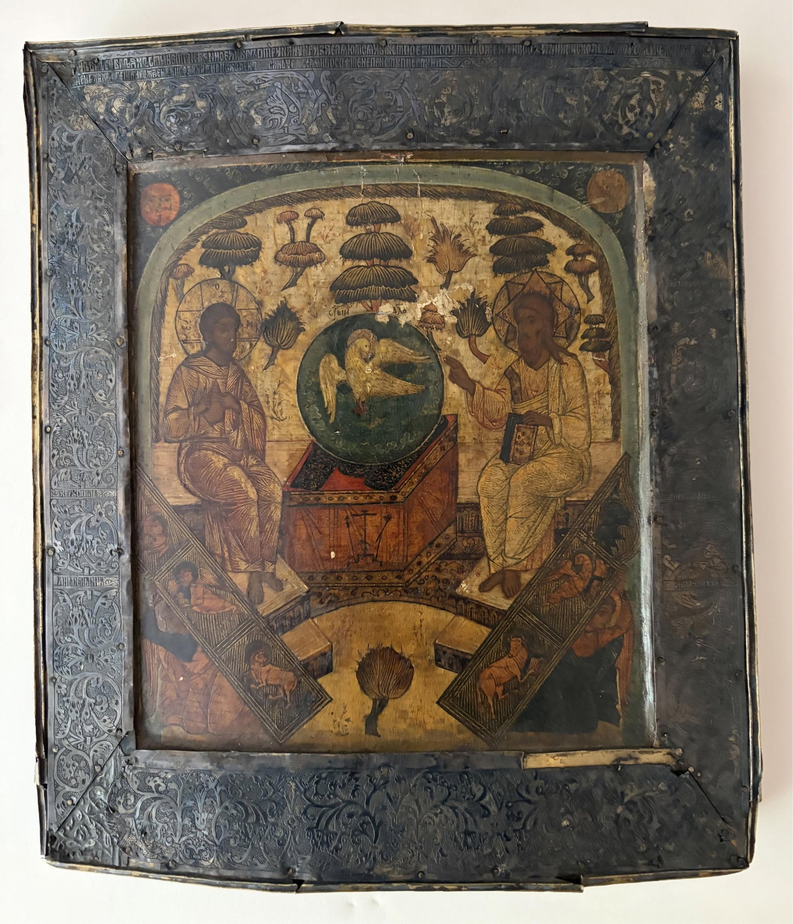 RUSSIAN ORTHODOX ICON OF A NEW TESTAMENT TRINITY OR "PATERNITY" VARIATION 1920s or earlier - . (1 of 15)