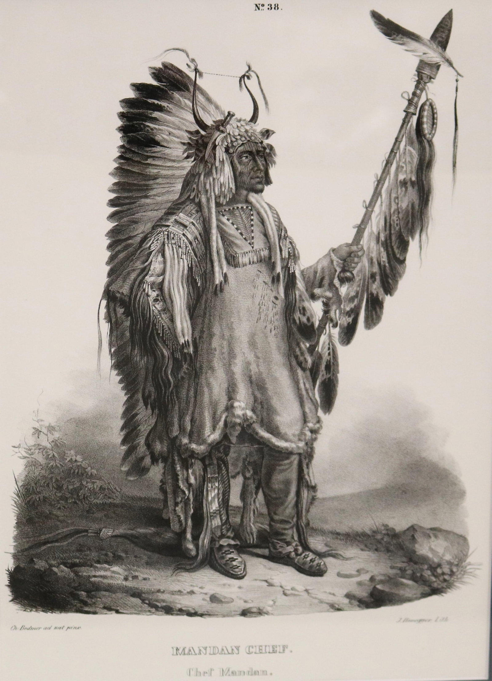 Mandan Chief / Chef Mandan" (Mato-Tope) ? Karl Bodmer (after) - Sight (as matted): 12.5 x 9 inches; (1 of 12)