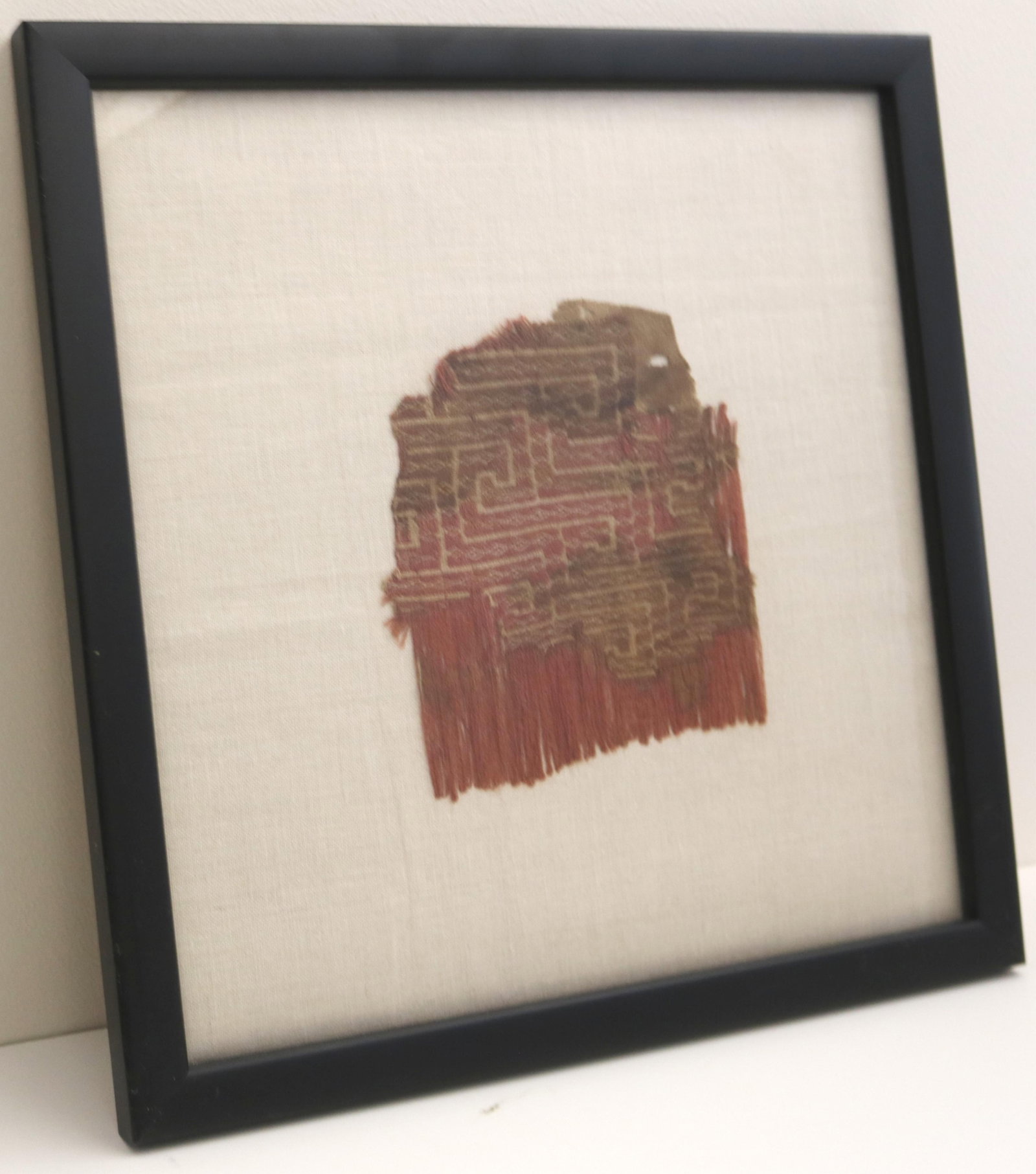 Pre-Columbian Peruvian Textile Fragment with Labyrinthine Geometric Decoration and Fringe c. (1 of 6)