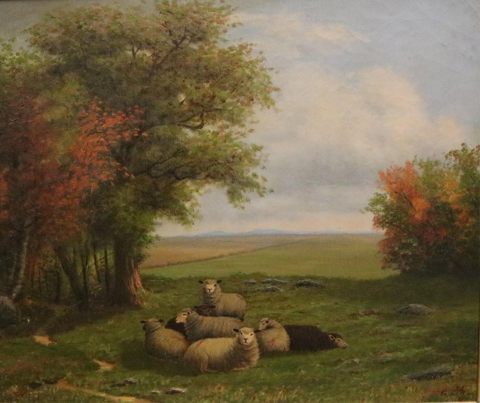 ENGLISH SCHOOL (late 19th CENTURY). Sheep Resting in a Country Meadow", Oil on canvas, 25 x 30 (1 of 15)