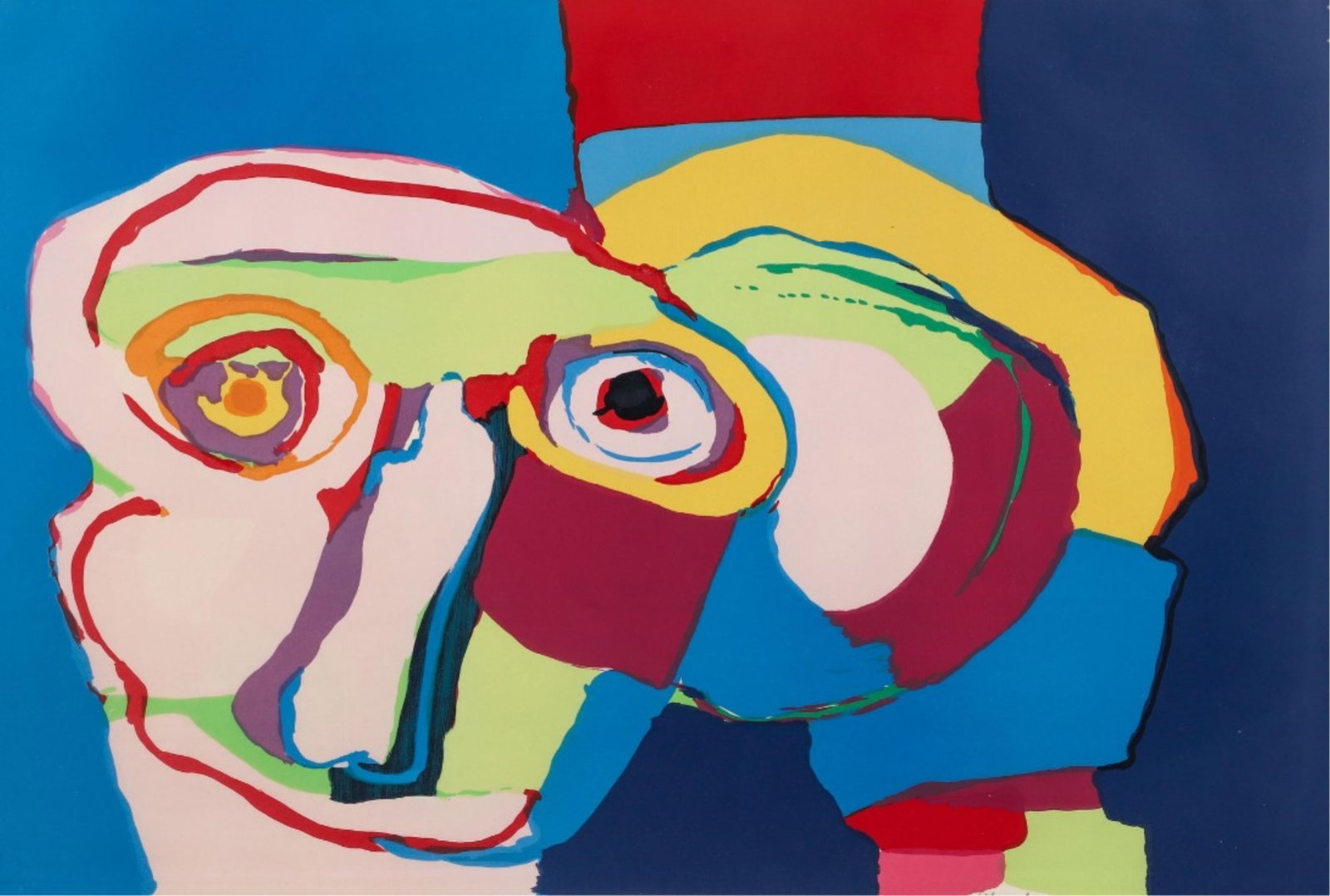 KAREL APPEL (Dutch, 1921?2006). Dream Colored Head, 1970, Color lithograph on paper, Image: 26 3/16: KAREL APPEL Dutch, 1921?2006 Dream Colored Head, 1970 Color lithograph on paper, Bold, large-scale lithograph featuring a fragmented, abstract face rendered in vivid primary and secondary colors with 