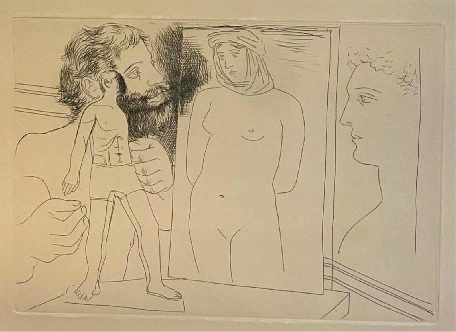 PABLO PICASSO (Spanish, 1881-1973). Sculpteur avec sculpture et d'autres oeuvres, Etching on copper;: PABLO PICASSO Spanish, 1881-1973 Sculpteur avec sculpture et d'autres oeuvres Etching on copper; printed on Rives vellum paper Unsigned and undated etching first published (in 1927) in "Eaux-fortes or