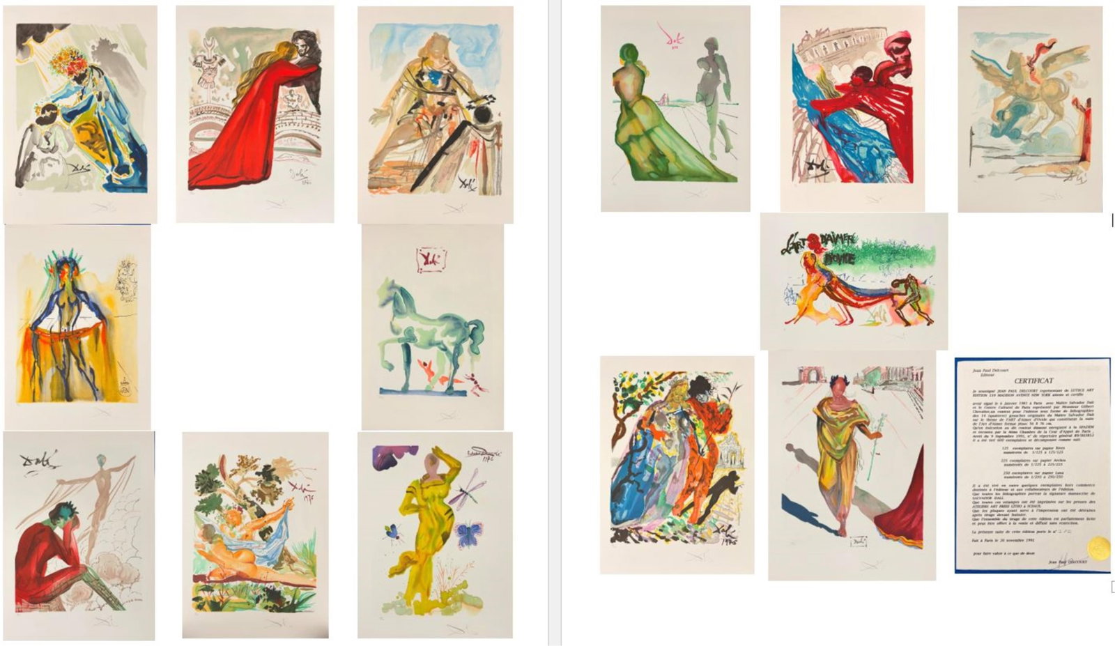 SALVADOR DALI (Spanish, 1904?1989). "L'Art d'Aimer d'Ovide;" Suite of 14 pencil signed and numbered (1 of 18)