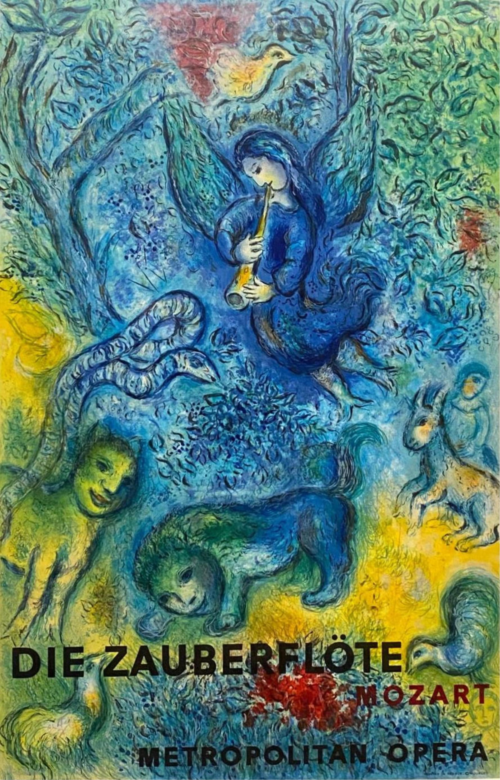 MARC CHAGALL (AFTER) (Russian / French, 1967). The Magic Flute, Metropolitan Opera Poster, 1967,: MARC CHAGALL (AFTER) Russian / French, 1967 The Magic Flute, Metropolitan Opera Poster, 1967 Printed ink on paper, theatrical poster Printed by Mourlot in France. Color lithograph poster designed by M