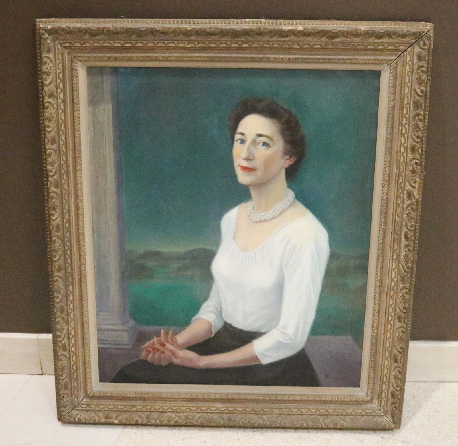 PEPPINO GINO MANGRAVITE (b. Italy; act. Westport, CT; resident artist of Sarah Lawrence College,: PEPPINO GINO MANGRAVITE b. Italy; act. Westport, CT; resident artist of Sarah Lawrence College, 1896-1978 PORTRAIT OF GREAT GRANDMOTHER OF CANDIDA MANNOZZI, CIRCA 1940 Signed lower right. Oil on canva