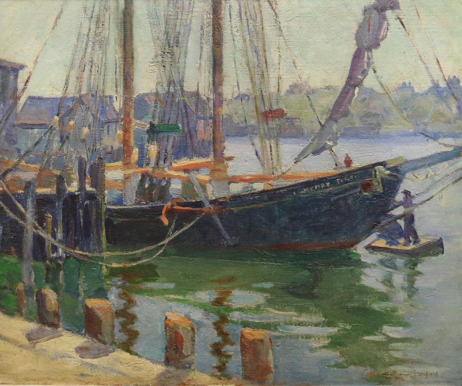 MARION BAAR-STANFIELD (American, 1899?1967). Coastal Trading Schooner at the Harbor, Oil on canvas (1 of 15)