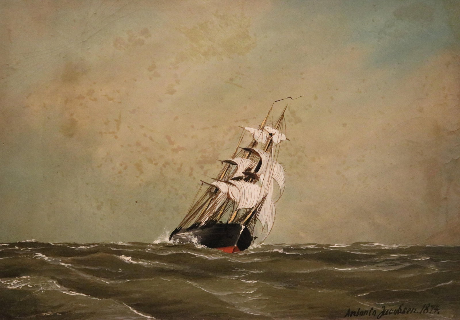 ANTONIO JACOBSEN (Danish-born / American, 1850-1921). Sailing Ship on Choppy Waters, 1874, Oil on (1 of 11)