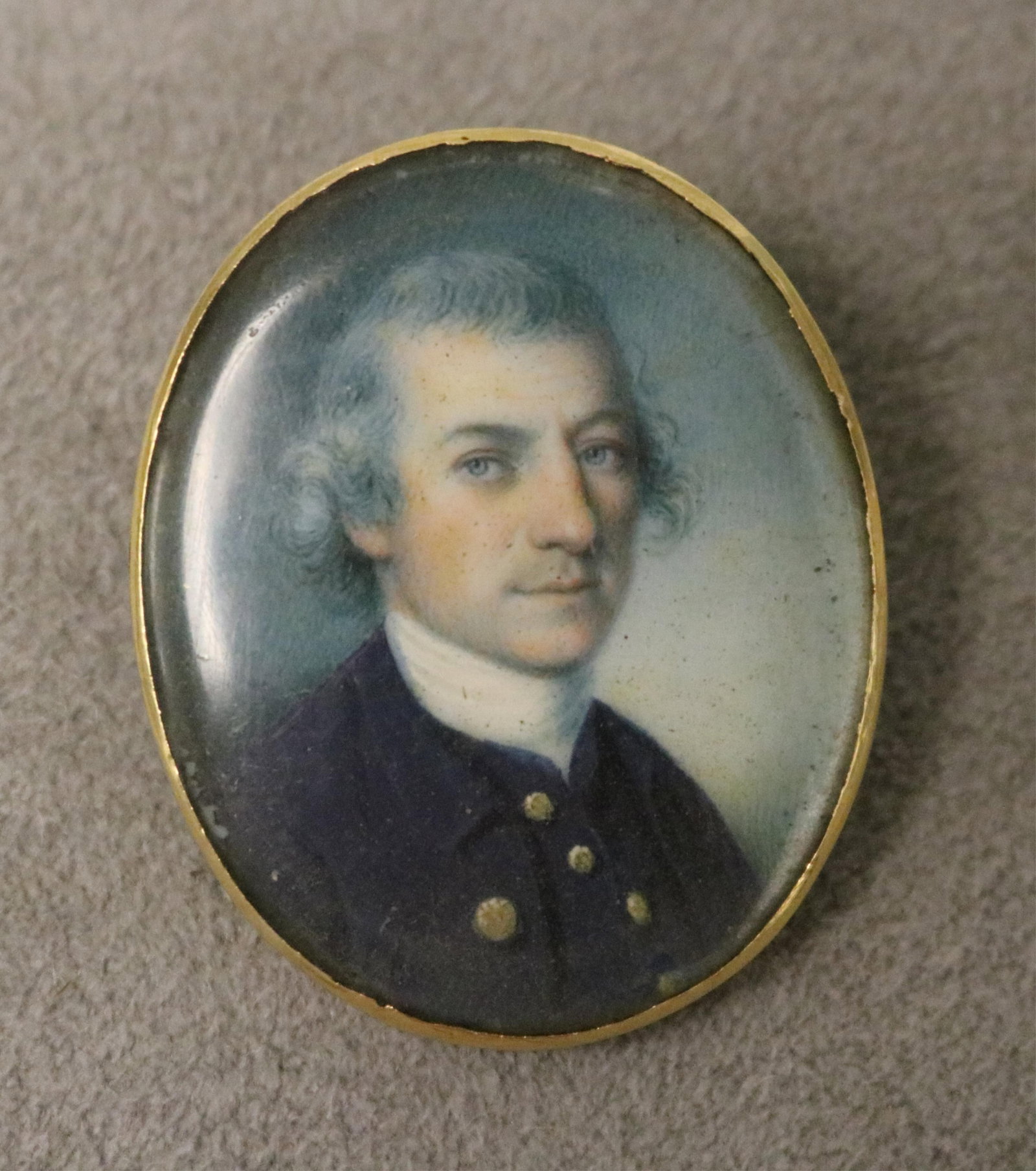 ANNA CLAYPOOLE PEALE (American, 1791-1878). MINIATURE PORTRAIT OF A GENTLEMAN, THOUGHT TO BE A: ANNA CLAYPOOLE PEALE American, 1791-1878 MINIATURE PORTRAIT OF A GENTLEMAN, THOUGHT TO BE A MEMBER OF THE WEEMS FAMILY Oil on ivory, early 19th century In original gold oval frame affixed with 19th ce