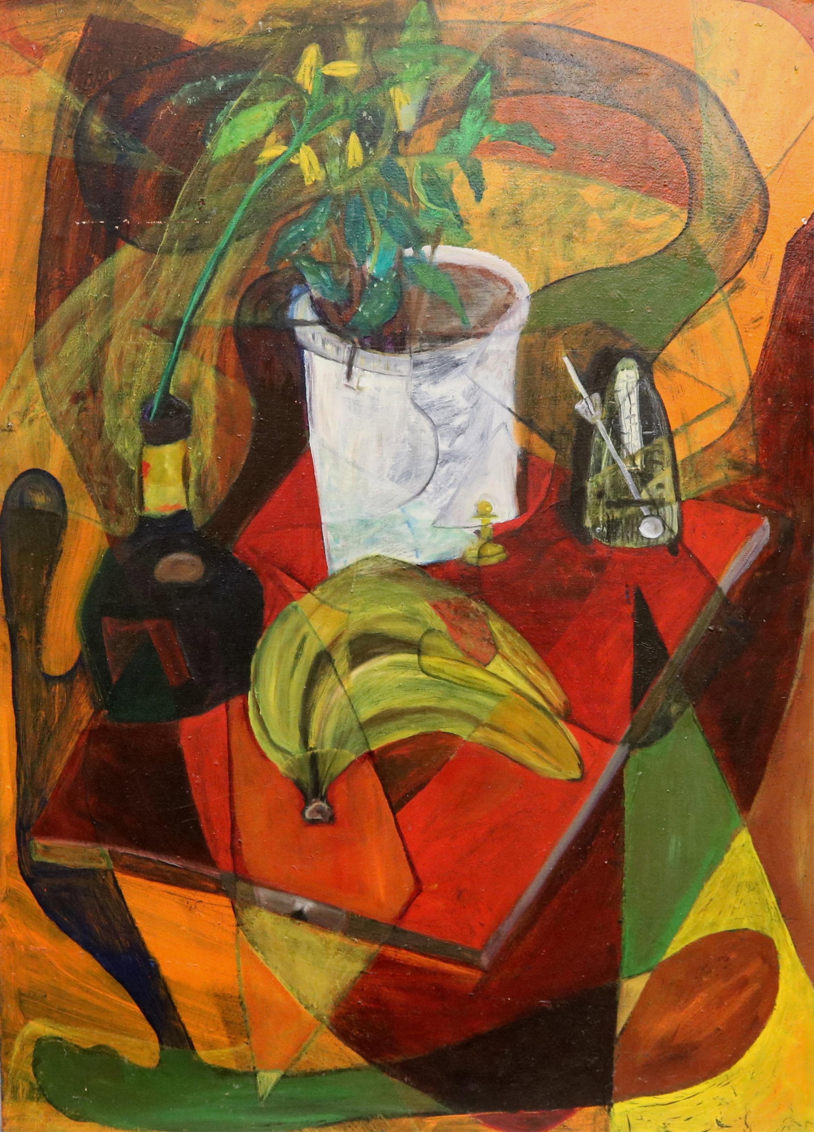 AMERICAN SCHOOL (20th century). Still Life with Metronome and Banana, Oil on canvas. (1 of 14)