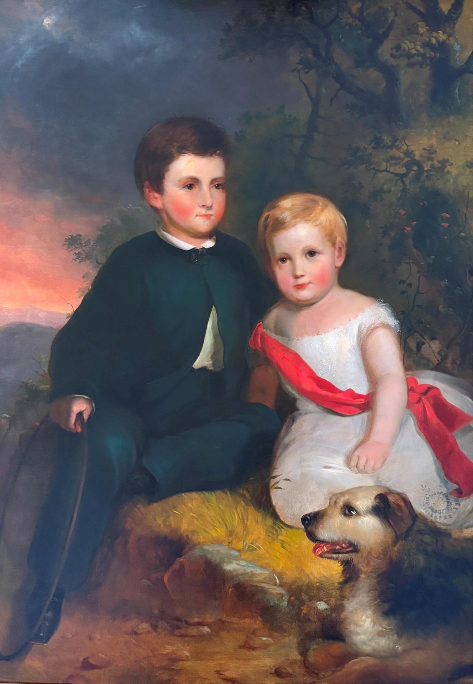ALFRED JACOB MILLER (American, 1810-1874). PORTRAIT OF THE ARTIST'S NEPHEW AND NIECE, THE WICKHAM: ALFRED JACOB MILLER American, 1810-1874 PORTRAIT OF THE ARTIST'S NEPHEW AND NIECE, THE WICKHAM CHILDREN, 1865 Oil on canvas Portrait depicting two young children, an older boy in a dark green jacket a
