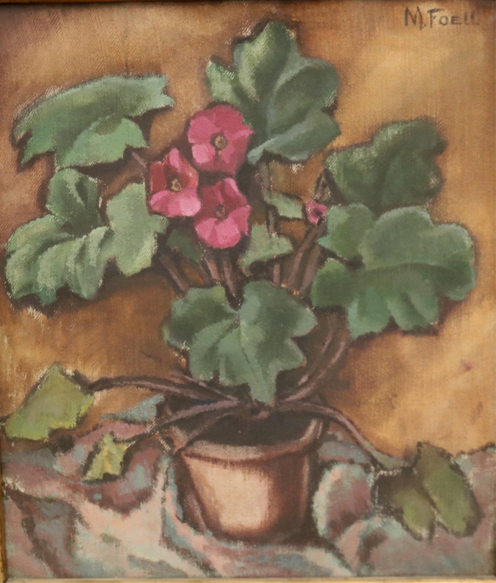 MARIA HILLER-FOLL (German / Ukranian, 1880-1943). Potted Geranium in Bloom, Oil on canvas (1 of 15)