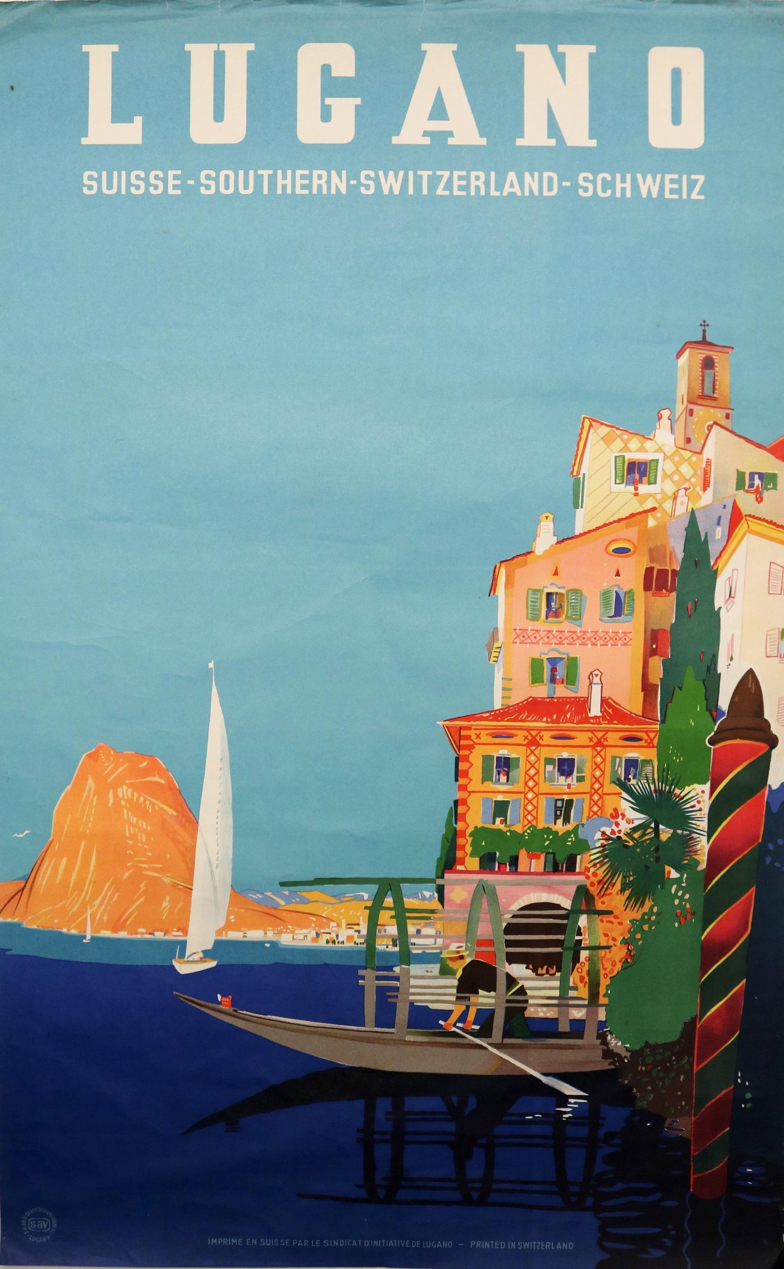 SWISS LUGANO VINTAGE TRAVEL POSTER BY DANIELE BUZZI, CIRCA 1950 - . (1 of 11)