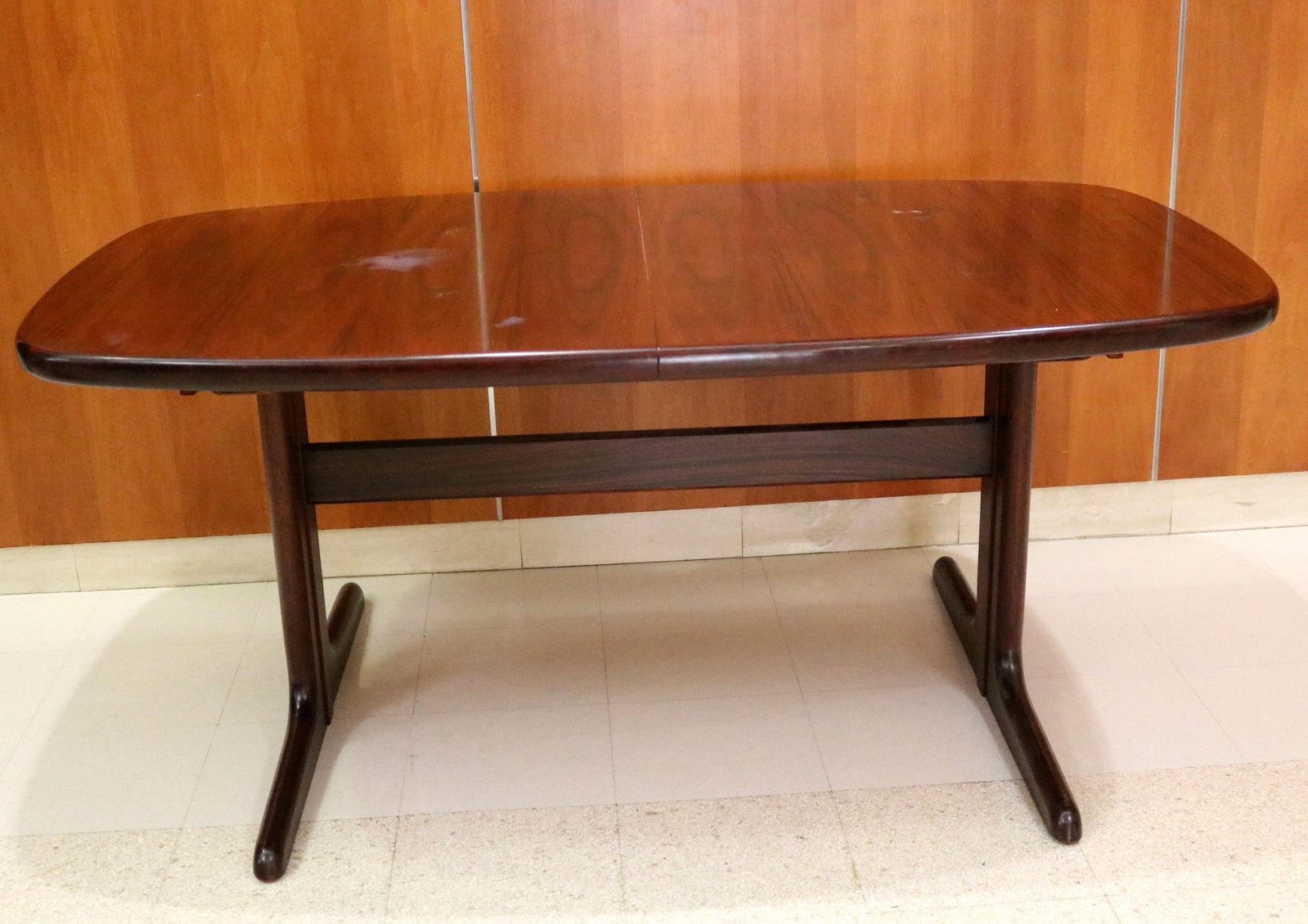 DANISH MID-CENTURY MODERN ROSEWOOD TRESTLE-BASE DINING TABLE - H: 28 3/4". Top, 66" x 38 1/2", (1 of 11)