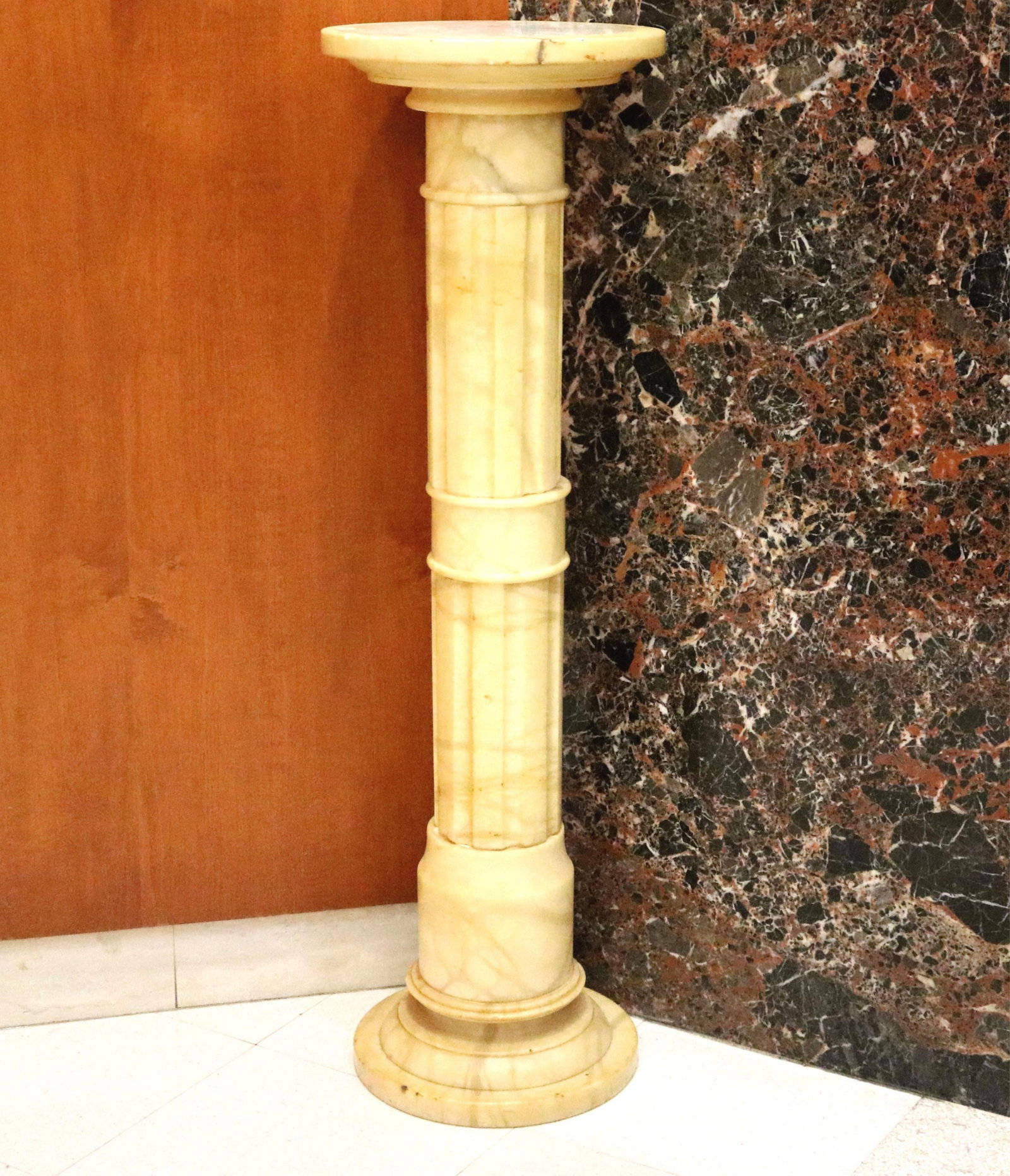 ITALIAN CARVED WHITE MARBLE PEDESTAL - H: 39 in. Top, D: 11 in.. (1 of 11)