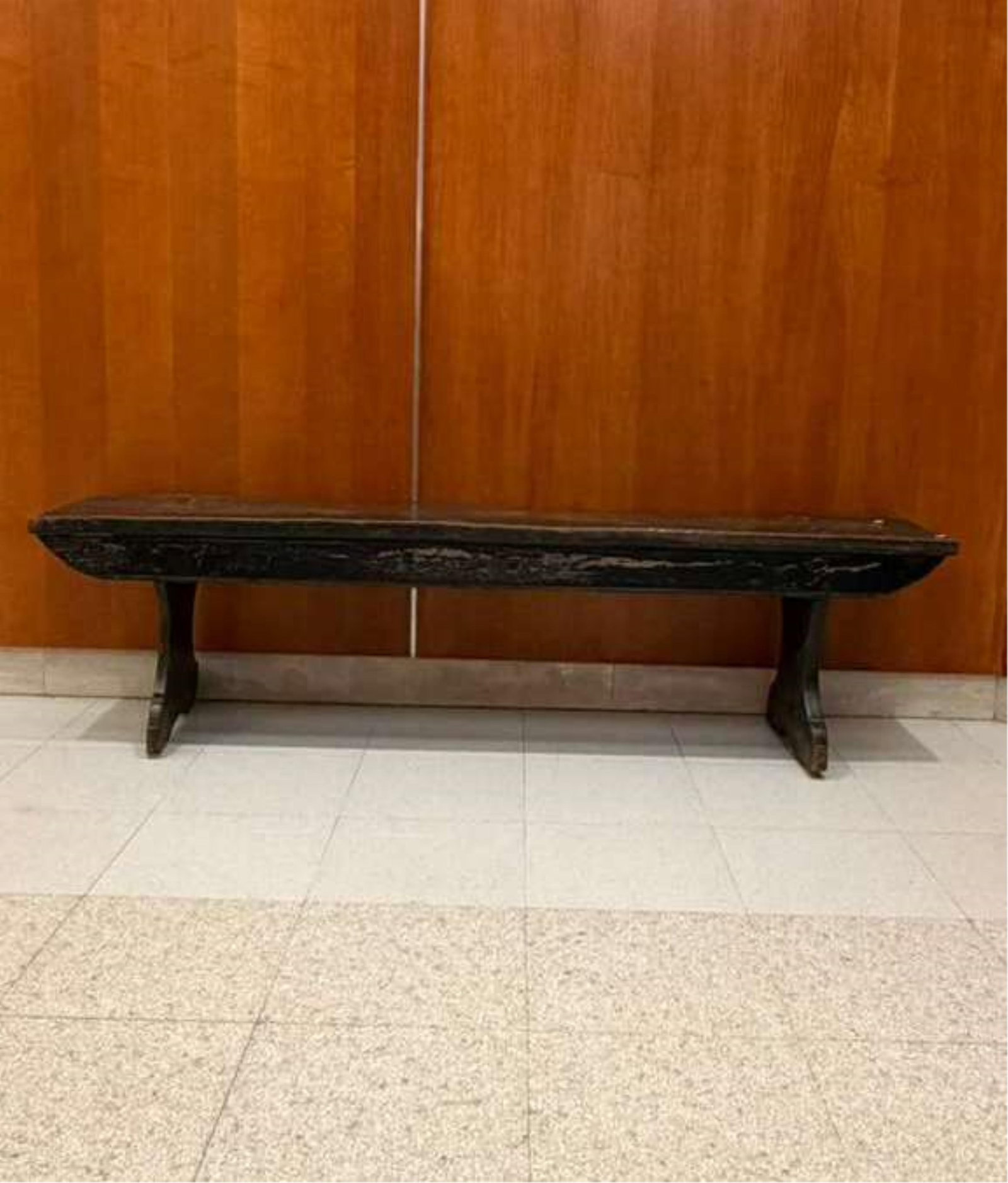 GREEN-PAINTED OAK COUNTRY BENCH 18th-19th century - H: 18 1/2 in. Top, 66 in. 12 1/8 in.. (1 of 7)