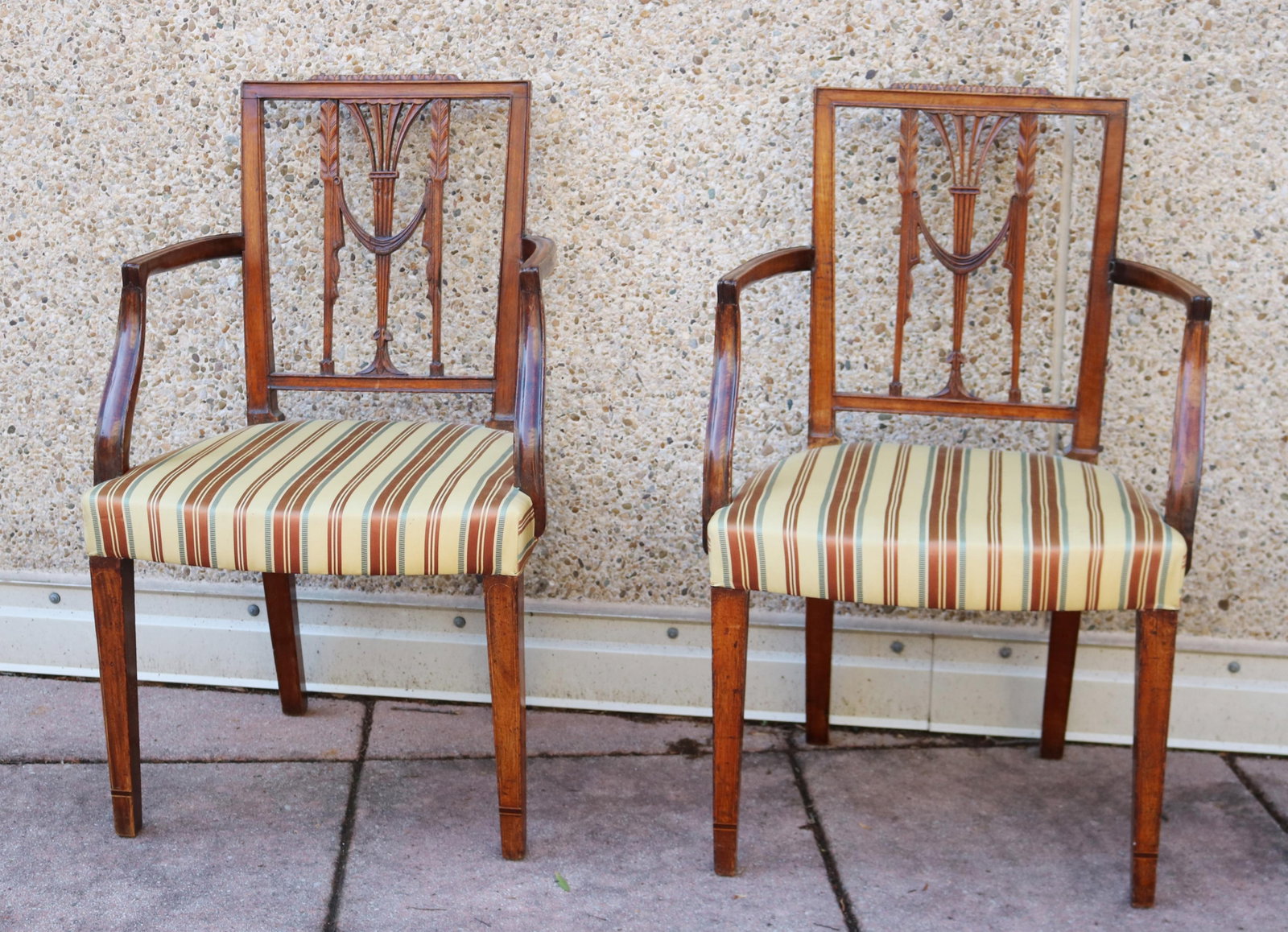 PAIR PHILADELPHIA FEDERAL CARVED MAHOGANY OPEN-ARM CHAIRS IN THE HEPPLEWHITE TASTE - . (1 of 8)