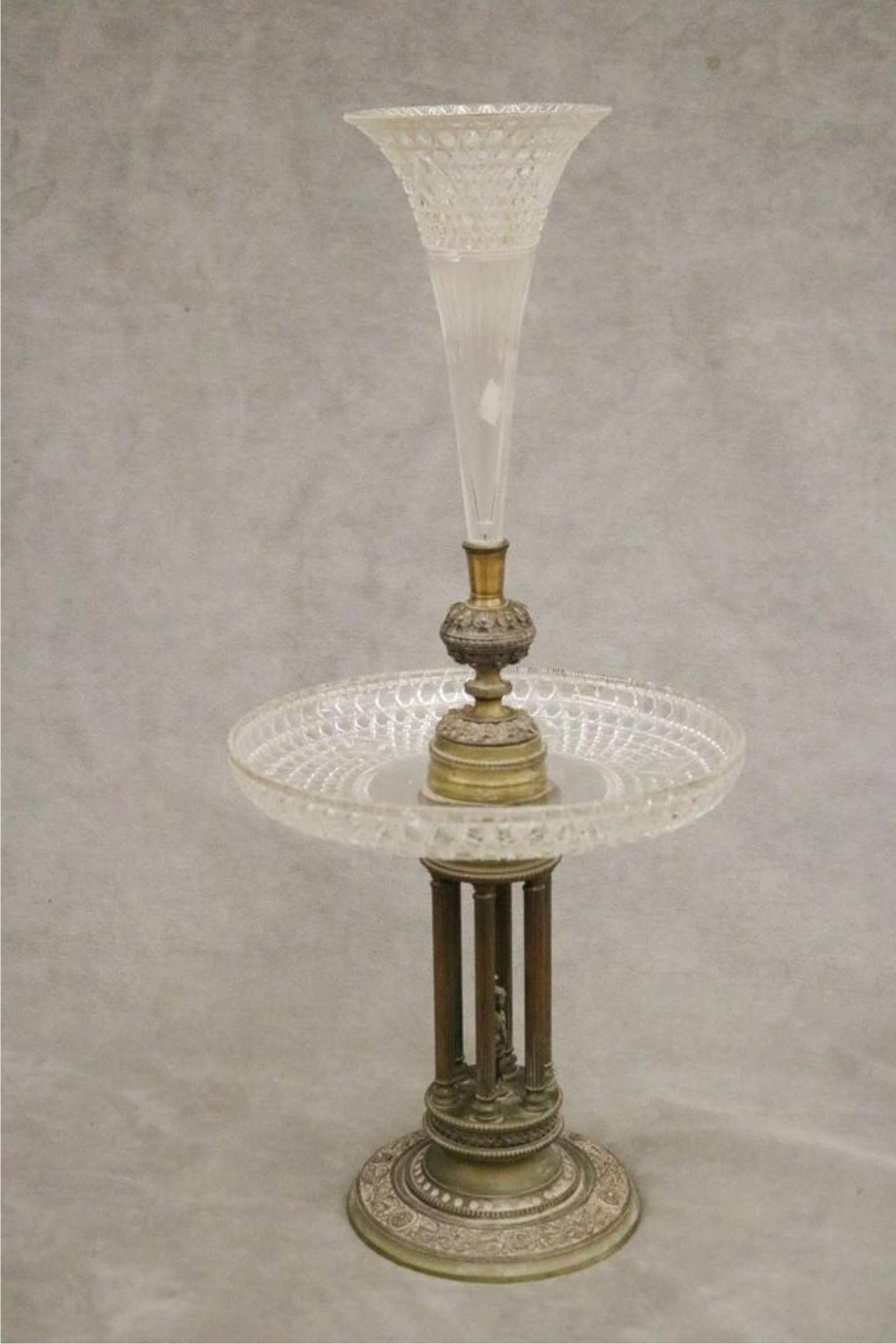BRONZE AND CUT COLORLESS CRYSTAL CENTERPIECE VASE late 19th century - H: 12 in.. (1 of 12)
