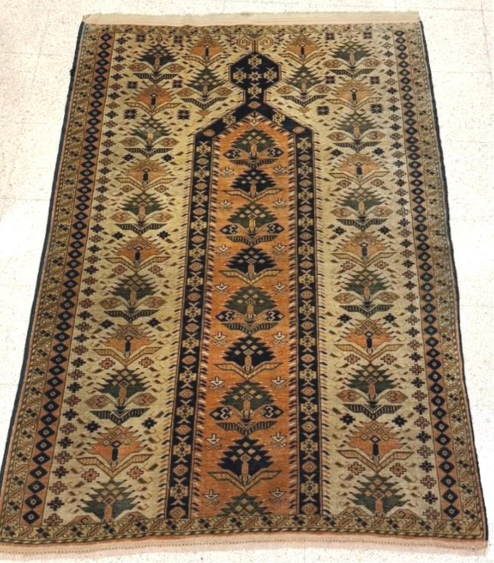 SILK TURKEMAN PRAYER RUG - App. 3 ft. 11 in. x 5 ft. 9 in.. (1 of 7)