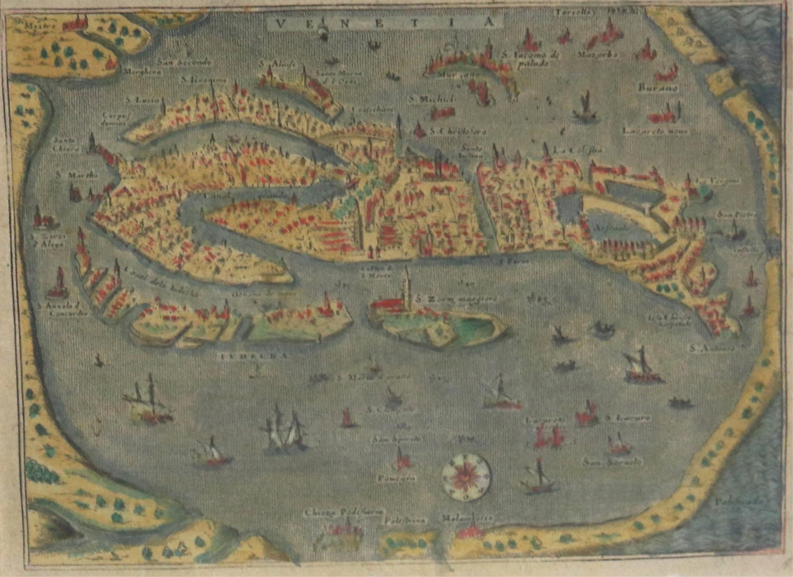 MAP: "Descrittione della Citt? di Venetia," Tommaso Porcacchi circa 1572 - Sight (as matted): 10 x (1 of 11)