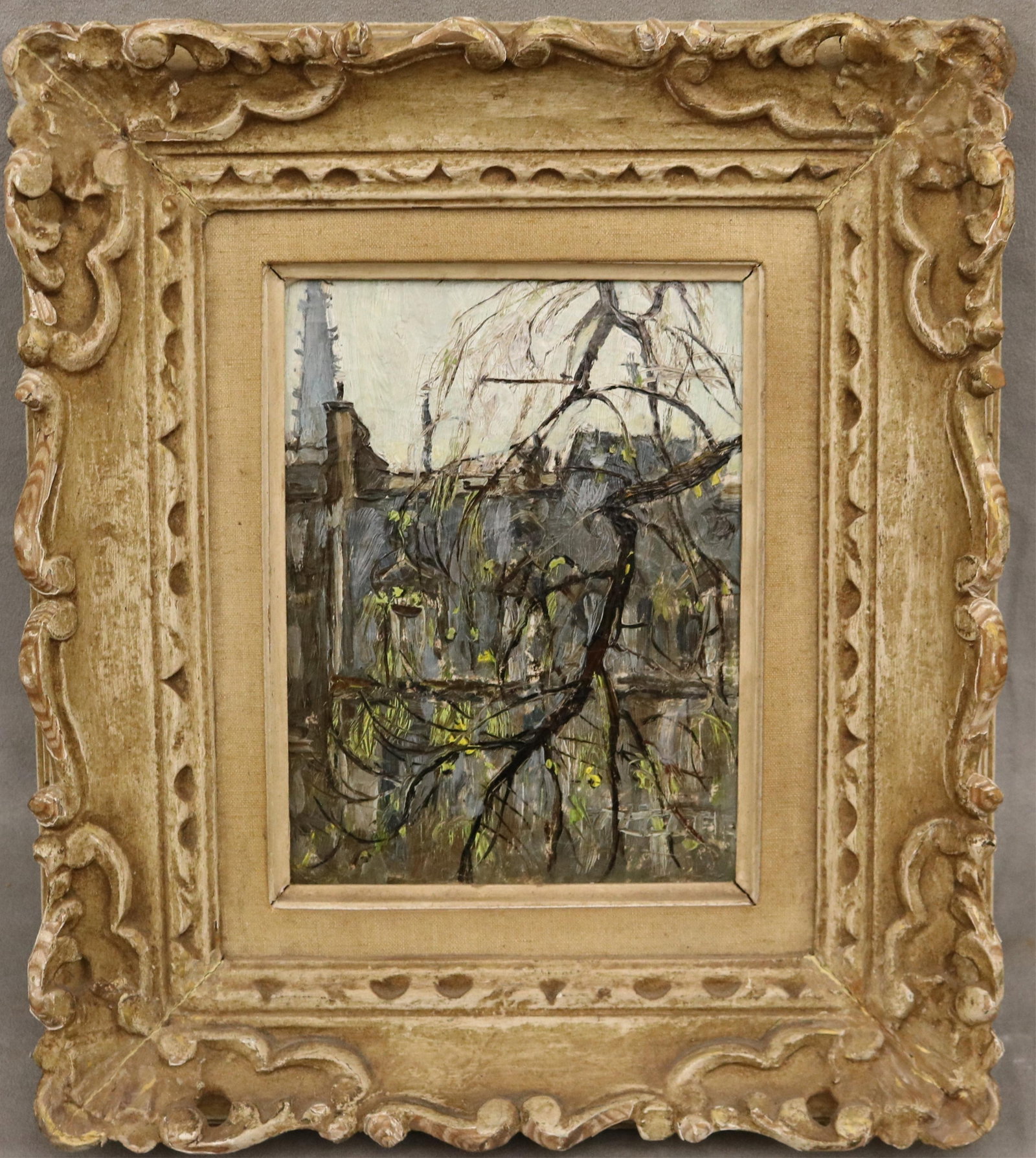 CONTINENTAL SCHOOL (20th century). Spires in the Sky, Oil on canvas, 8 x 6 inches; frame: 14 x 12 (1 of 14)