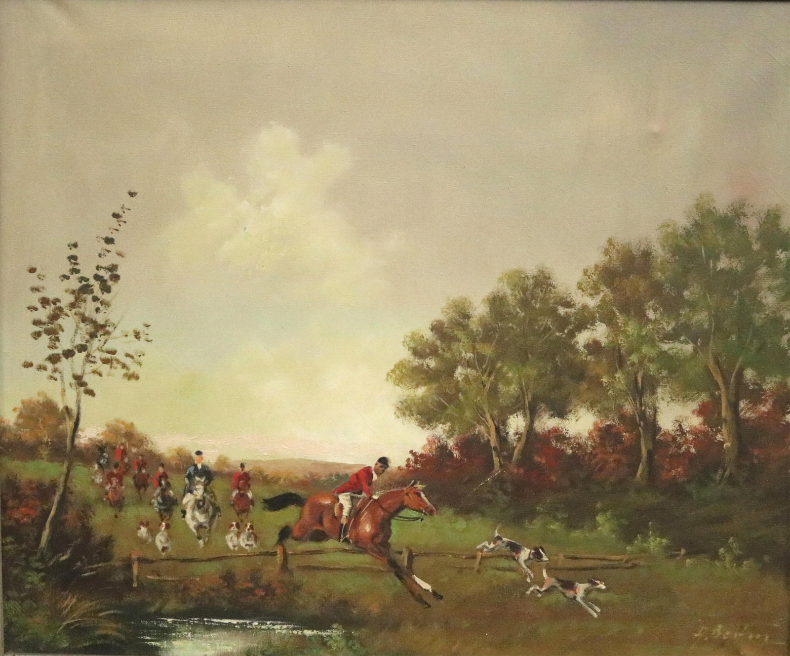 ENGLISH SCHOOL (Early 20th Century). Autumnal Hunt in Full Cry, Oil on canvas, 20 x 23.75 inches; (1 of 16)