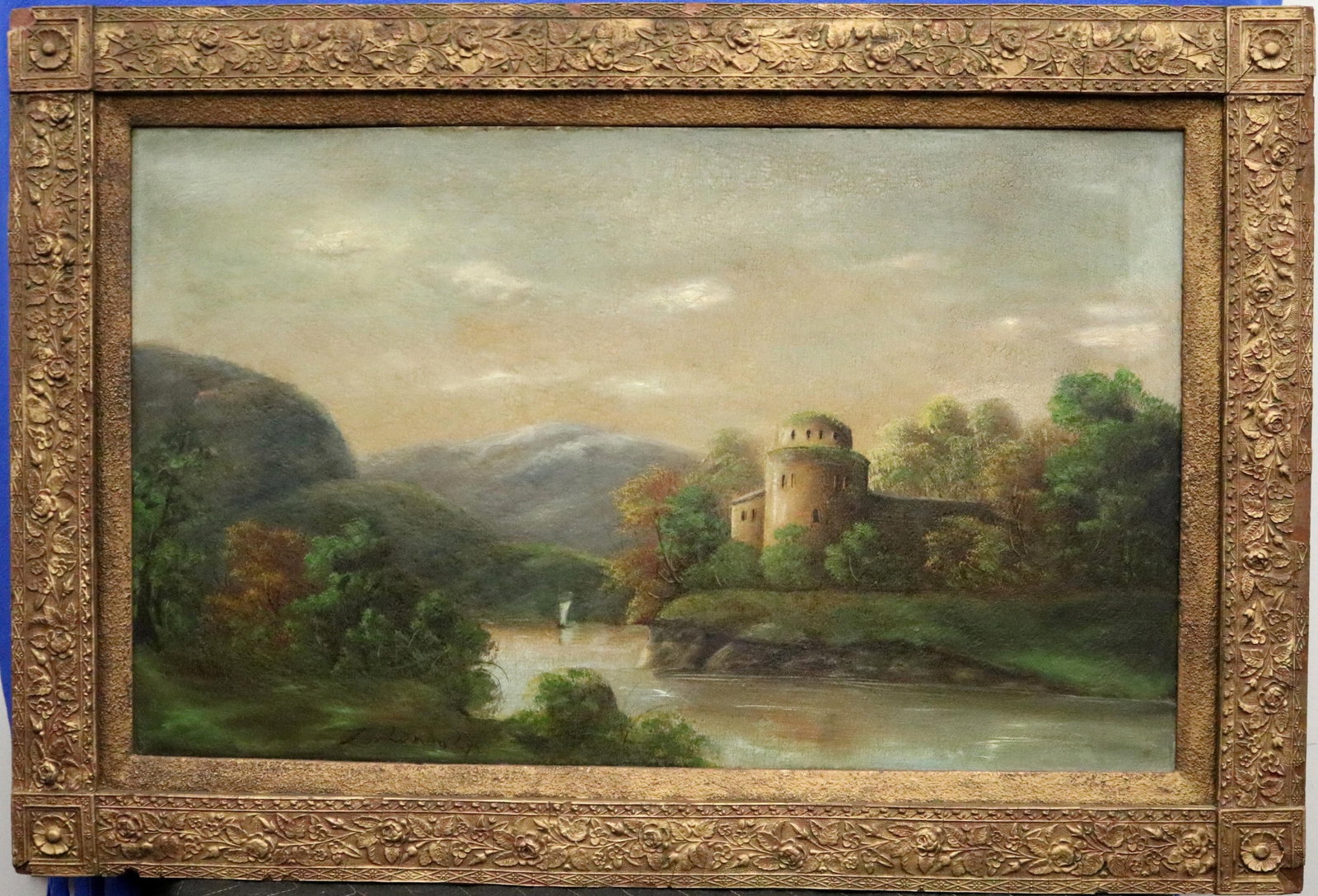 BRITISH SCHOOL (19th / 20th Century). Tower overlooking a Sea Loch, Oil on canvas, 21,.75 x 35.5 (1 of 20)