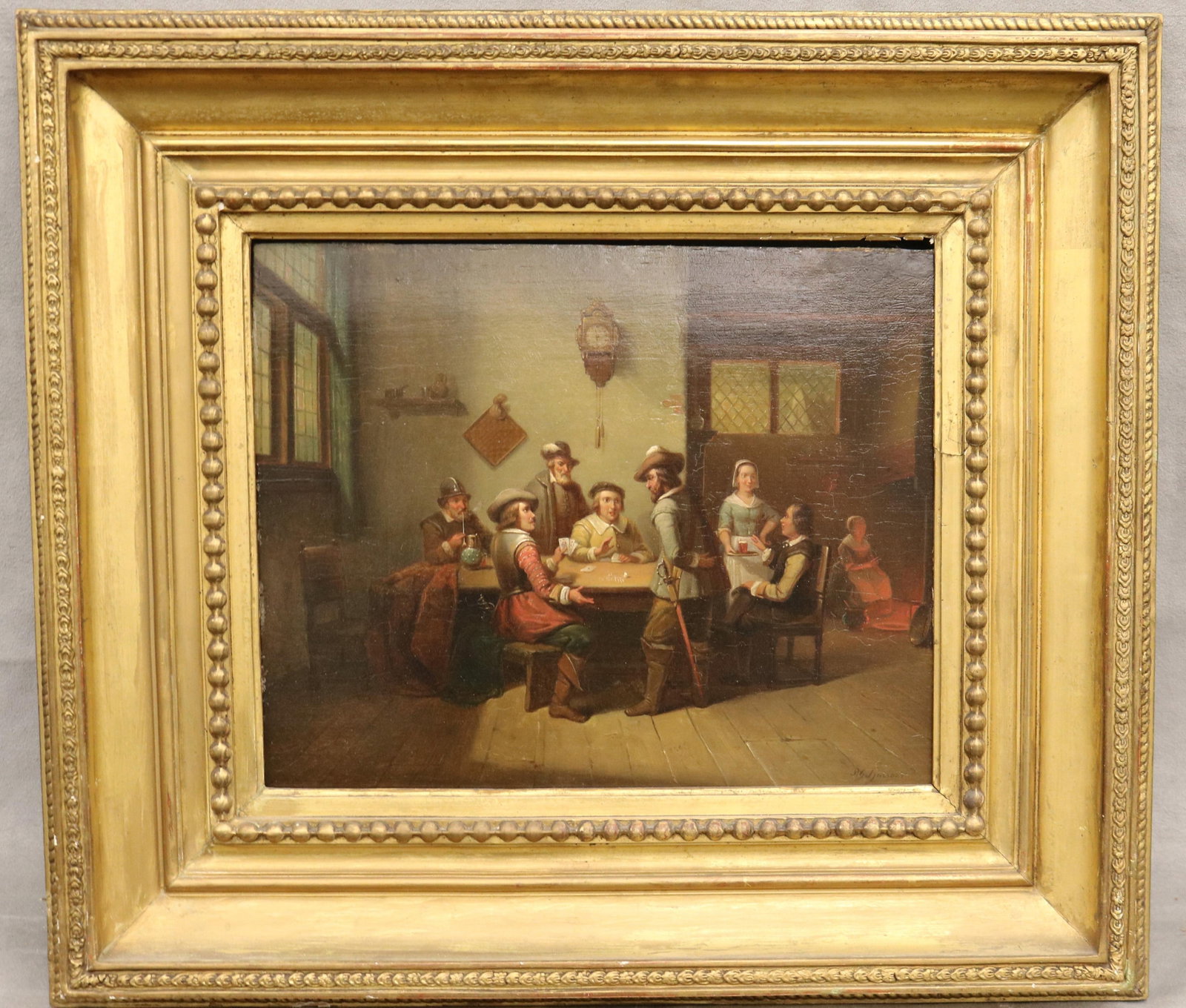 CONTINENTAL SCHOOL (19th century). The Card Players at the Tavern, Oil on board, 10 x 12.5 inches; (1 of 20)
