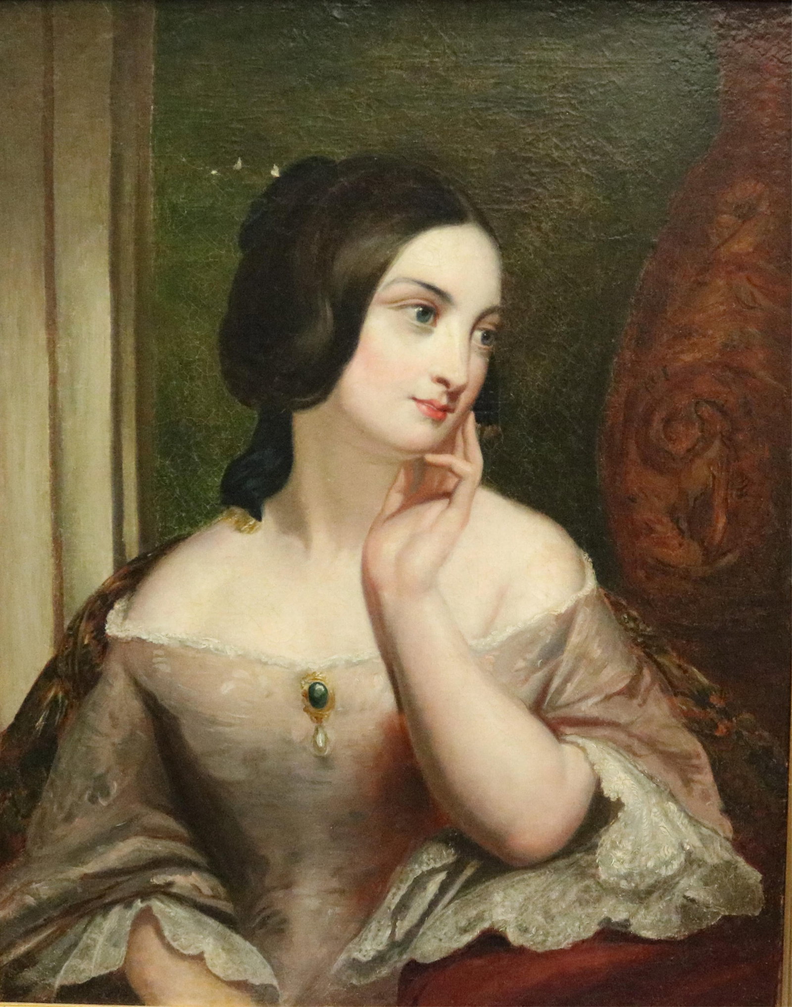 AMERICAN SCHOOL (19th century). PORTRAIT OF A YOUNG LADY DRESSED FOR A BALL, Oil on canvas, 29 in. x (1 of 13)