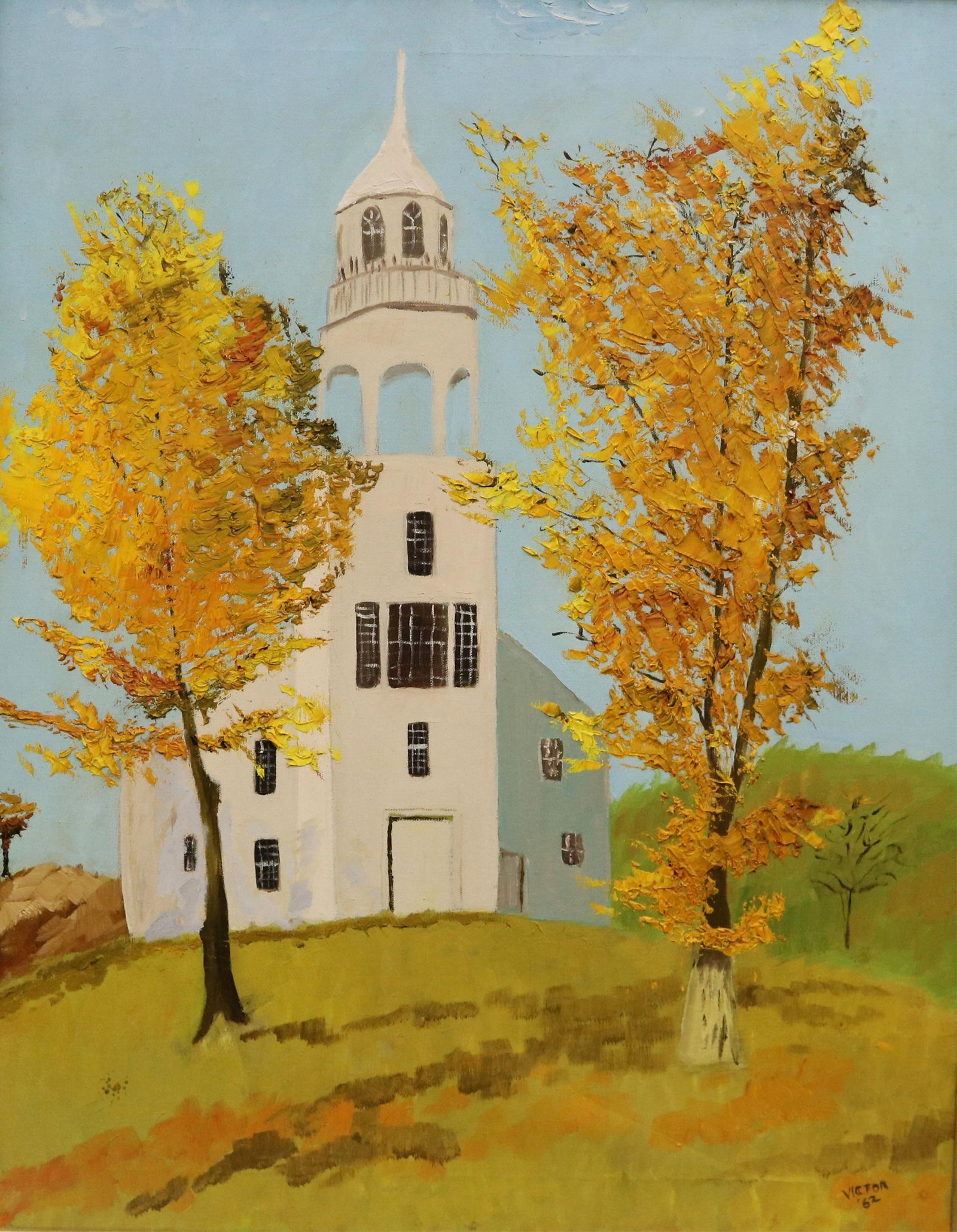 AMERICAN SCHOOL (20th century). White Church in Autumn, 1962, Oil on canvas., 28 x 22 inches (1 of 13)