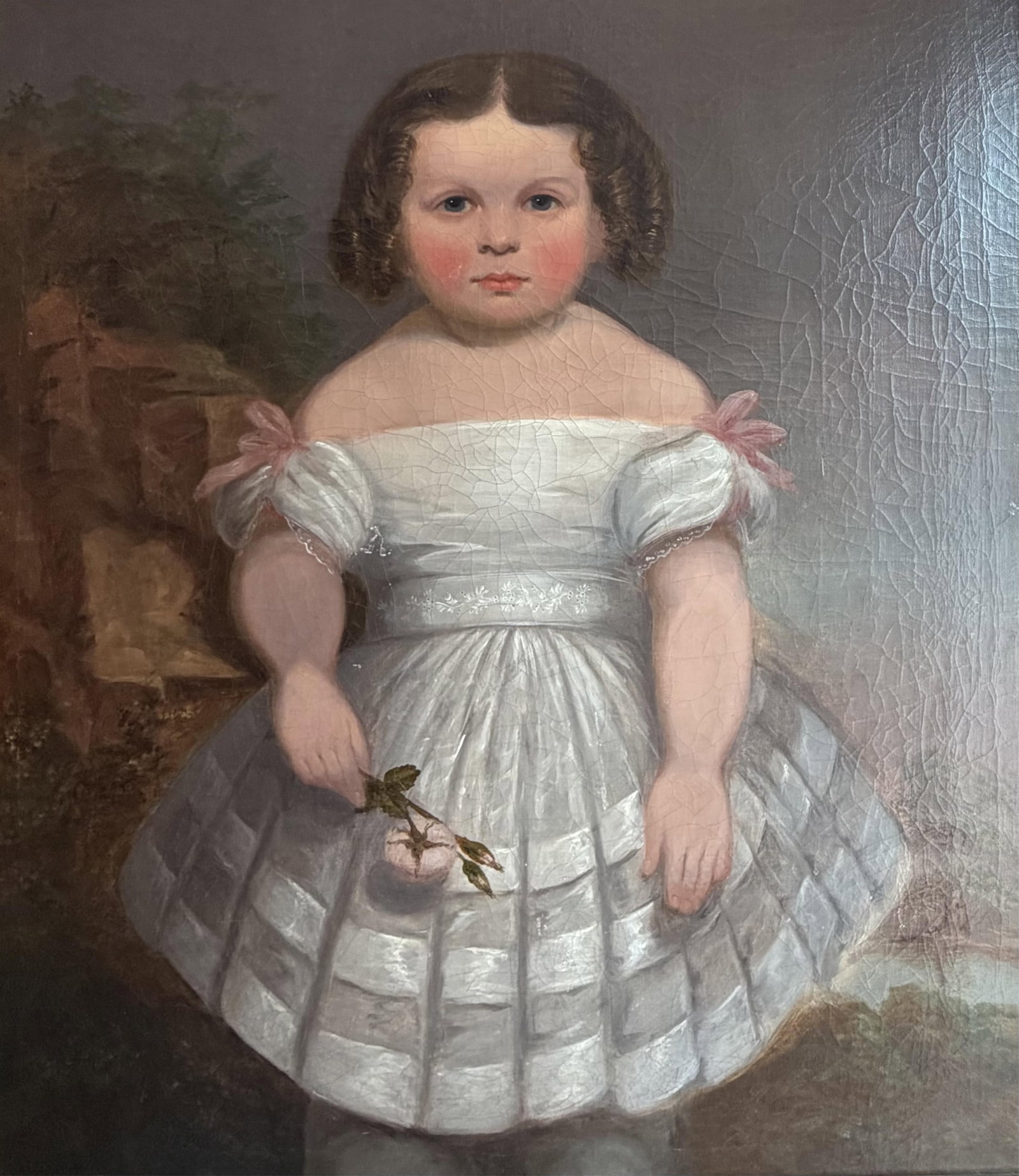 AMERICAN SCHOOL (Early-to-mid 19th Century). Portrait of a Young Child in White, Oil on canvas., 30 (1 of 12)