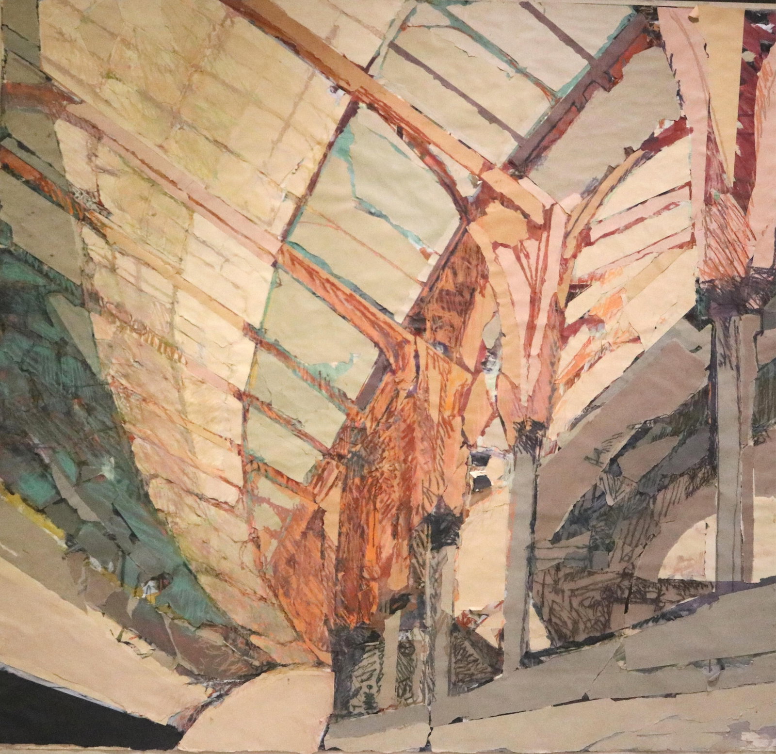 FLORA NATAPOFF (Massachusetts/London, 1936-2020). Industrial Framework: Construction in Progress,: FLORA NATAPOFF Massachusetts/London, 1936-2020 Industrial Framework: Construction in Progress, 1977 Mixed (collage of paper, charcoal highlights and other) media on canvas. Verso signed and dated. Unf