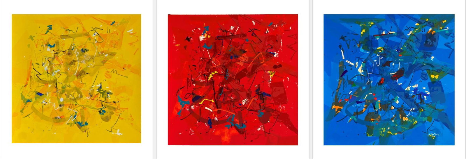 MICHAEL GROSS (American, 1944?2024). Triptych: "Yellow Vision," "Red Vision," and "Blue Vision", (1 of 17)