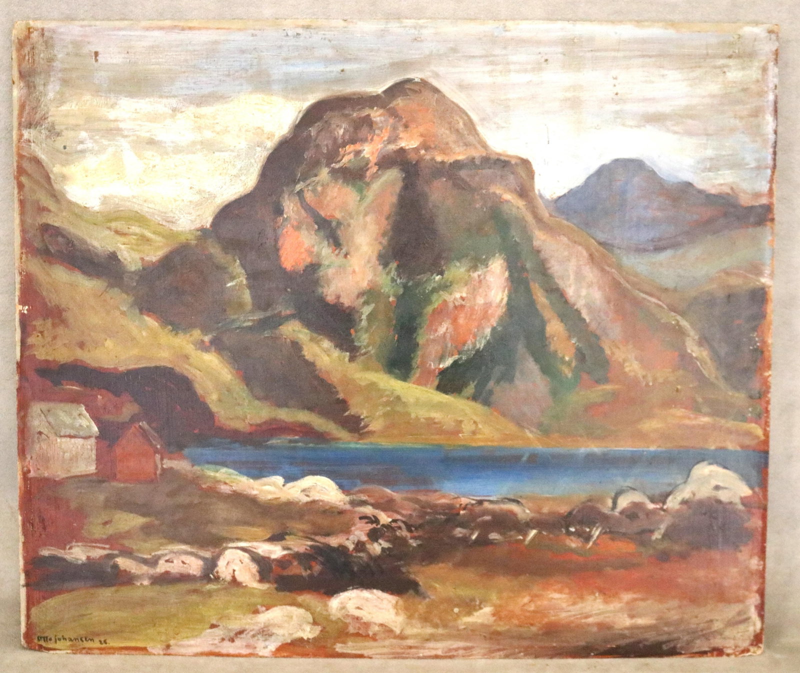 OTTO EMIL JOHANSEN (Norwegian, 1886?1934). Mountain Landscape with Red Cabins, 1926, Oil on board, (1 of 9)