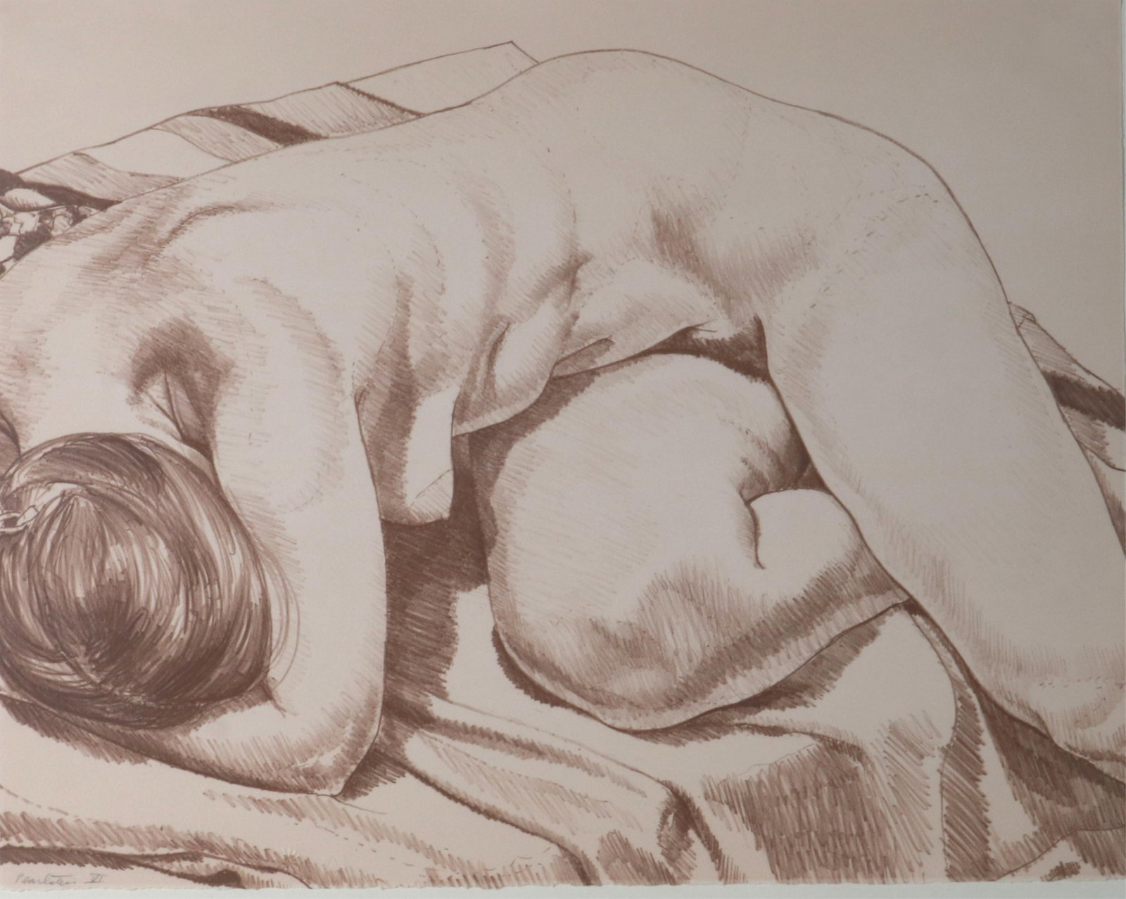 PHILIP PEARLSTEIN (American, 1924-2022). Nude Curled Up, circa 1969, lithograph in brown on Arches (1 of 5)