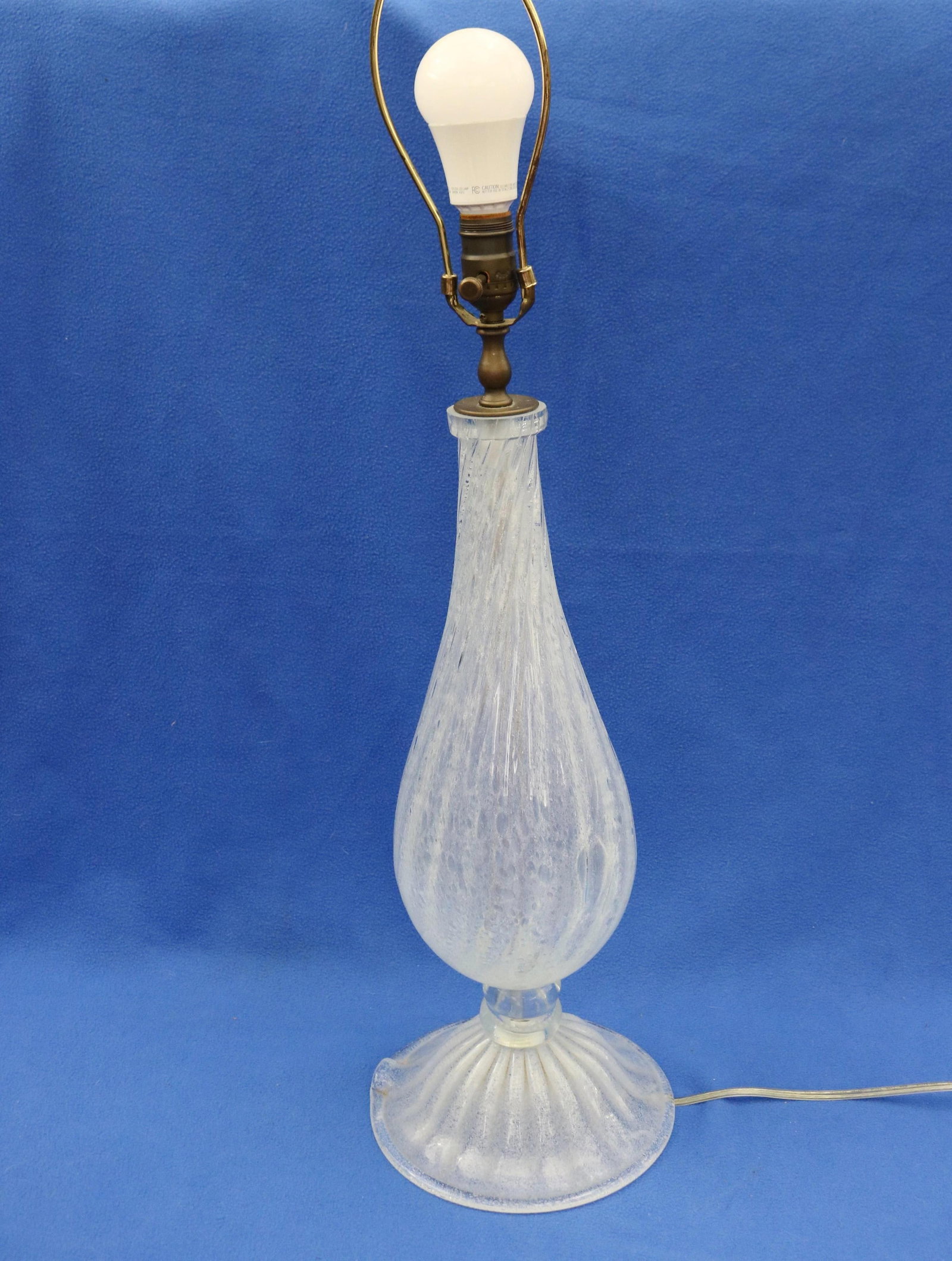 MID-CENTURY MODERN MOTTLED SEMI-TRANSPARENT COLORLESS GLASS TABLE LAMP - Base portion, H: 21 in.. (1 of 5)