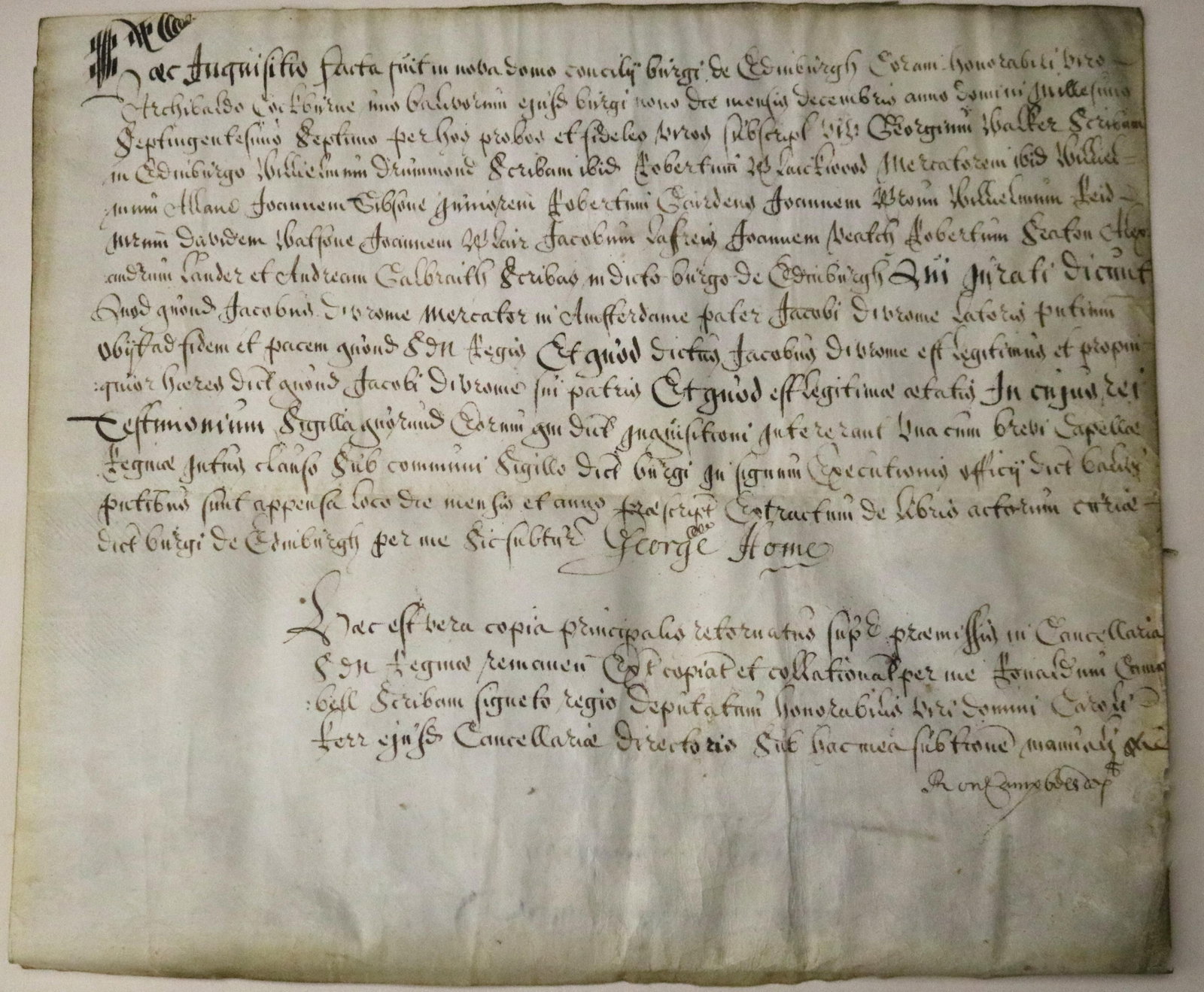 SCOTTISH LEGAL DOCUMENT IN LATIN RECOGNIZING INHERITANCE RIGHTS 1677 (anno Domini millesimo (1 of 9)