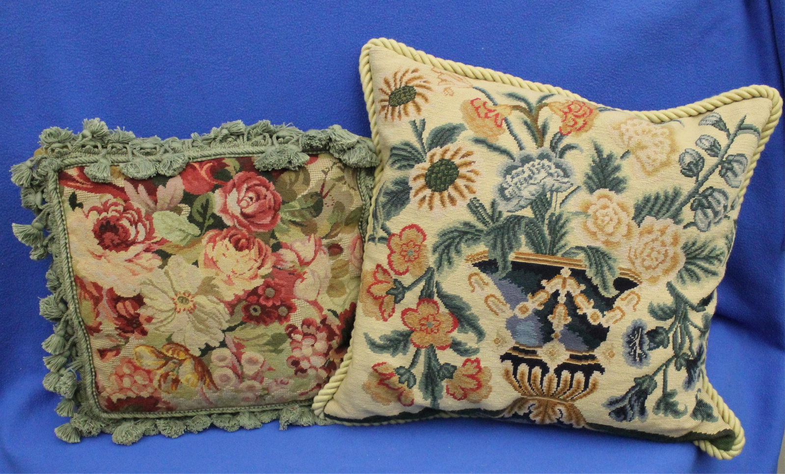 TWO VINTAGE FLORAL NEEDLEPOINT PILLOWS - . (1 of 8)