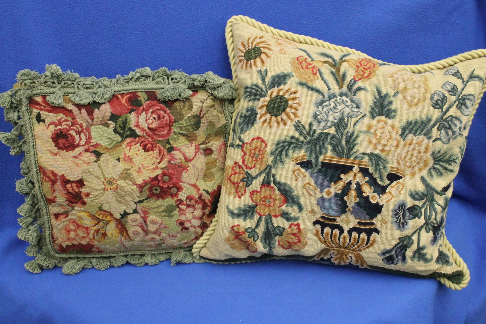 TWO VINTAGE FLORAL NEEDLEPOINT PILLOWS - . - 2