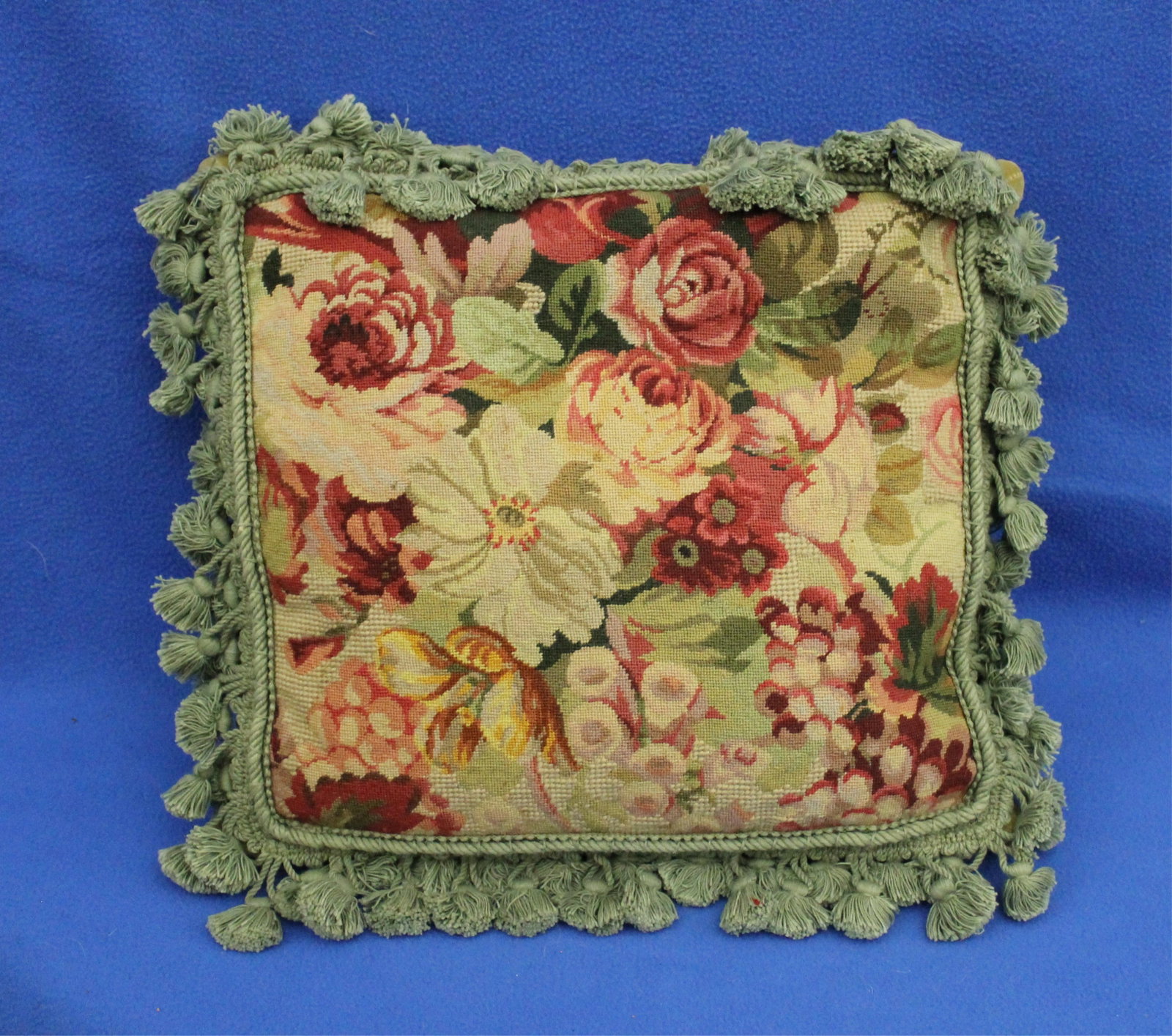TWO VINTAGE FLORAL NEEDLEPOINT PILLOWS - . - 3