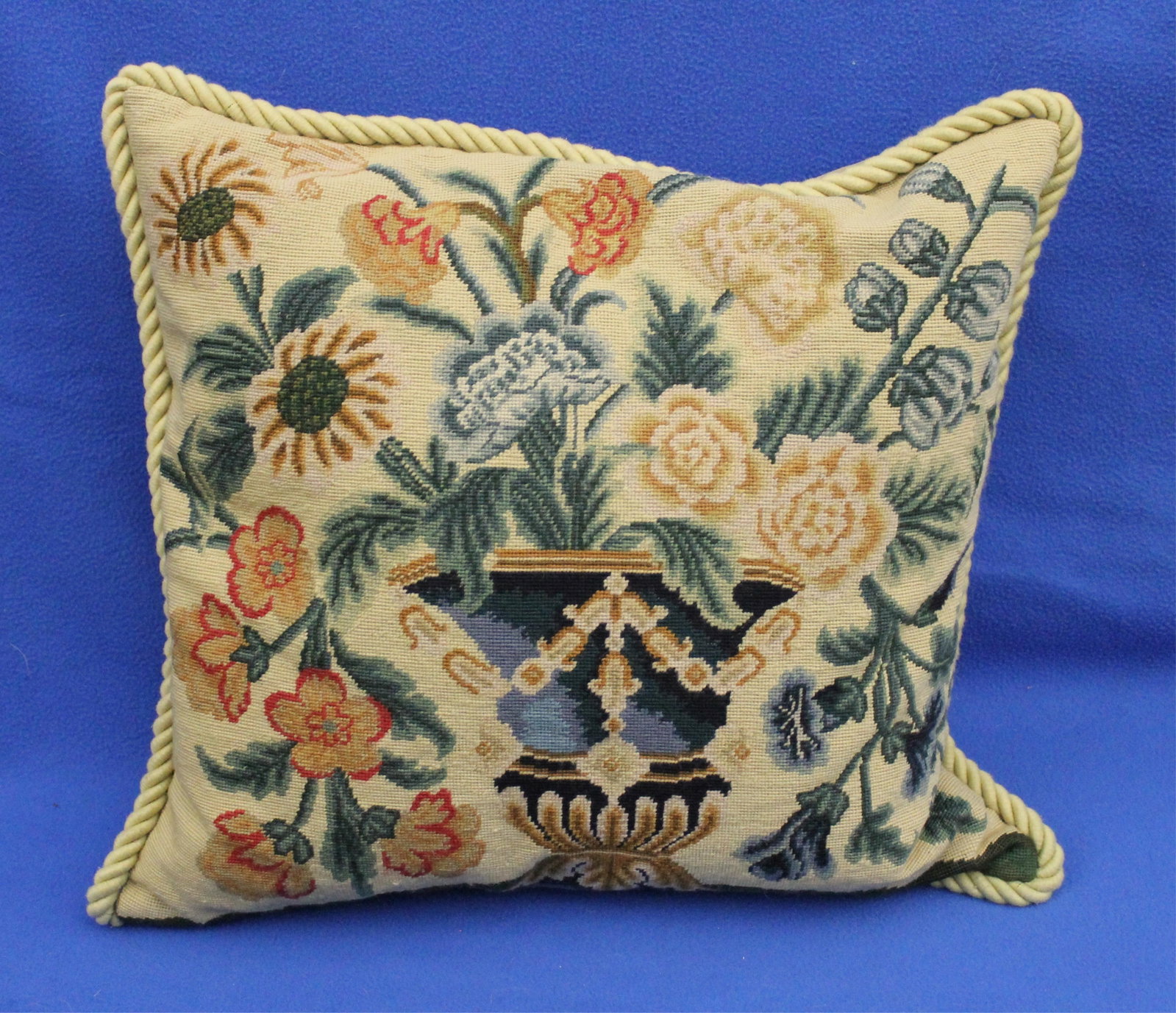 TWO VINTAGE FLORAL NEEDLEPOINT PILLOWS - . - 5