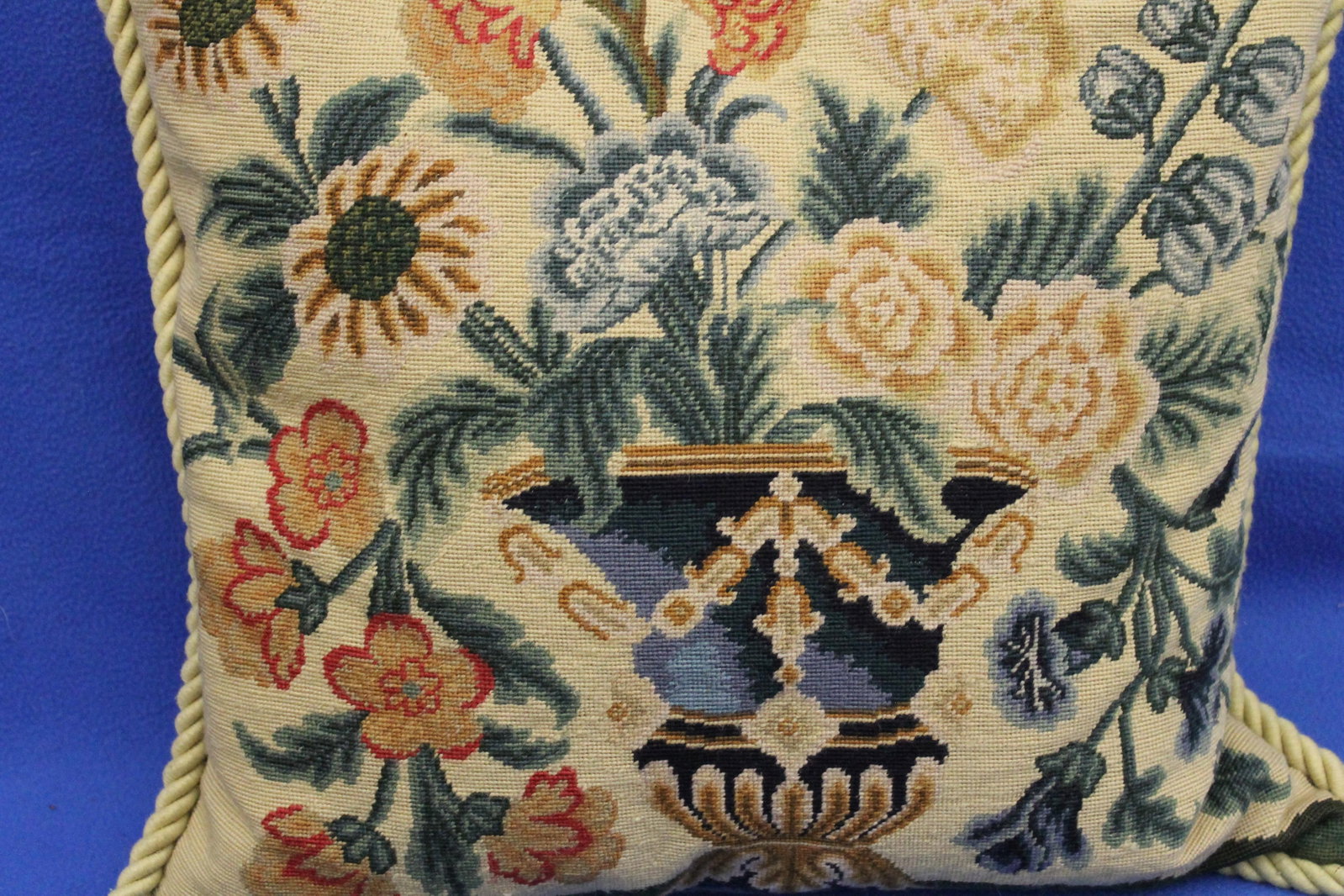 TWO VINTAGE FLORAL NEEDLEPOINT PILLOWS - . - 6