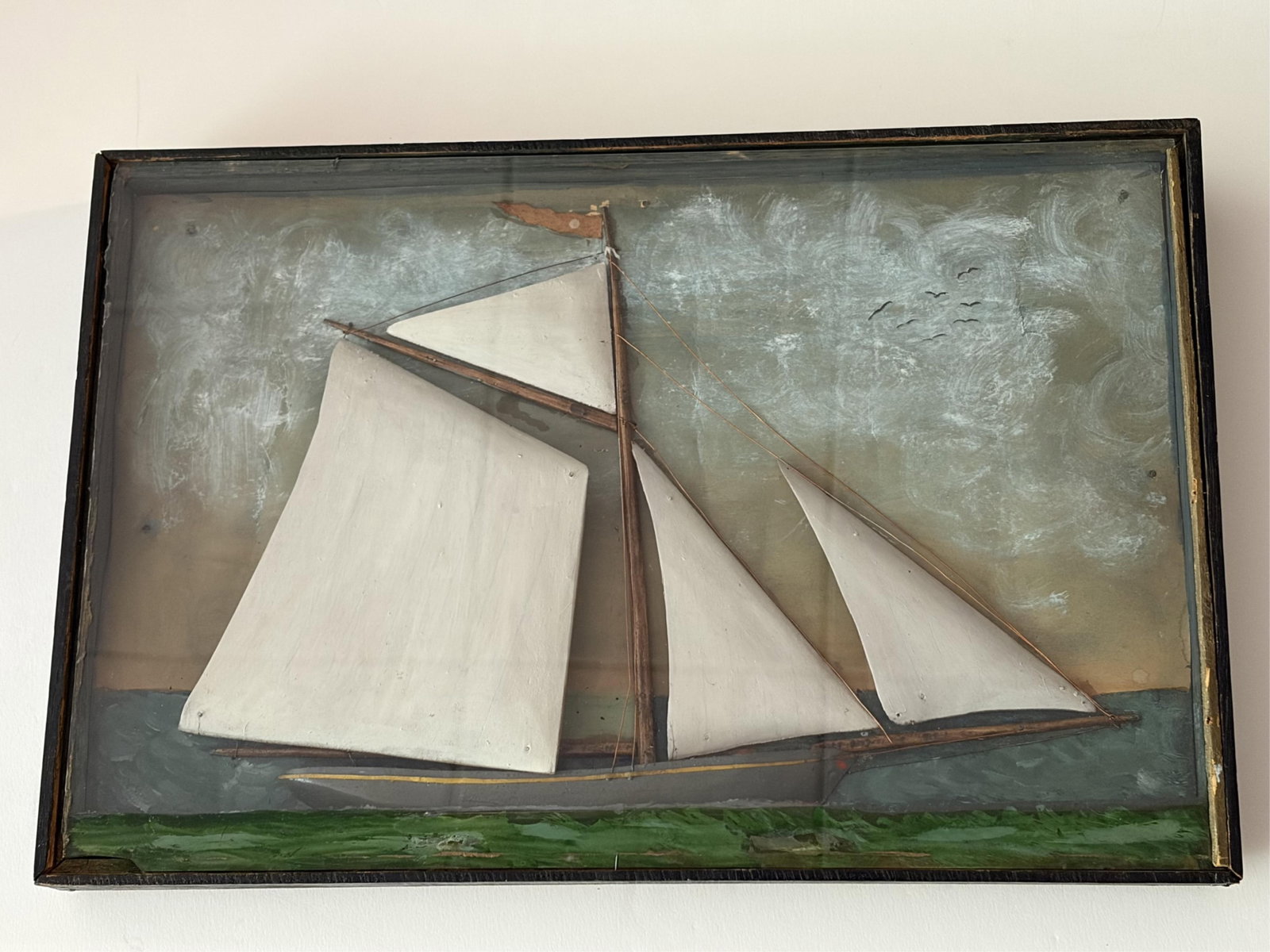 GEORGE ALMA FREEMAN (American, 19th century). SAILBOAT IN SHADOWBOX FRAME, 13 in. x 18 in. (1 of 10)