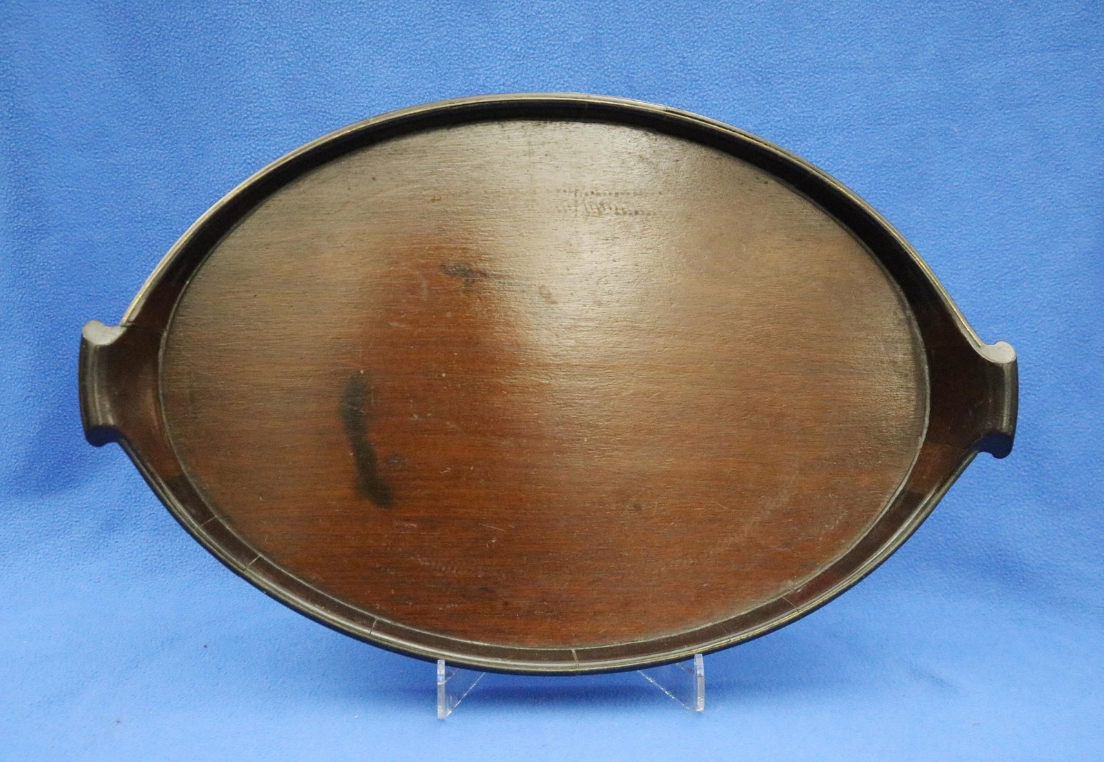 GEORGE III MAHOGANY OVAL SERVING TRAY WITH BRASS-BANDED GALLERY - 22 3/4 in. x 14 3/4 in.. (1 of 3)