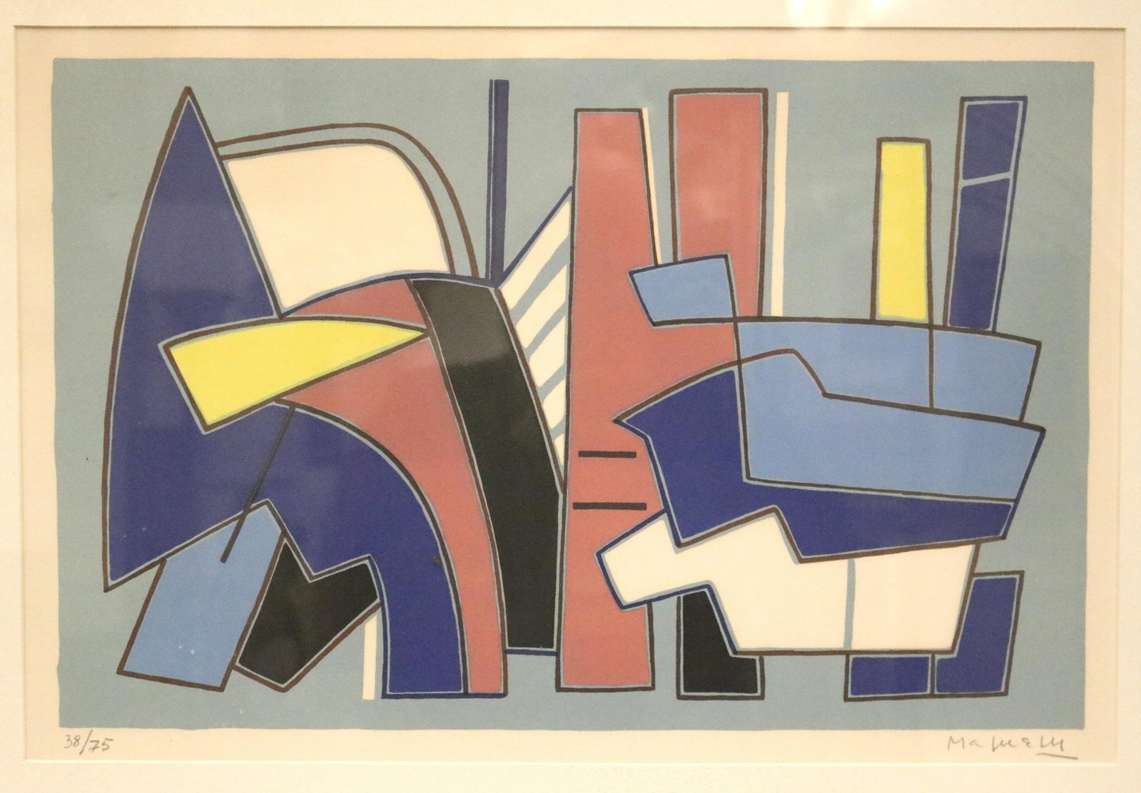 ALBERTO MAGNELLI (Italian, 1888-1971). Composition, Lithograph, Sight (as matted): 13.5 x 20.25: ALBERTO MAGNELLI Italian, 1888-1971 Composition Lithograph Limited edition lithograph numbered 38 of an edition of 75. Pencil numbered and signed at base. Framed. Not examined out of frame. Sight (as 